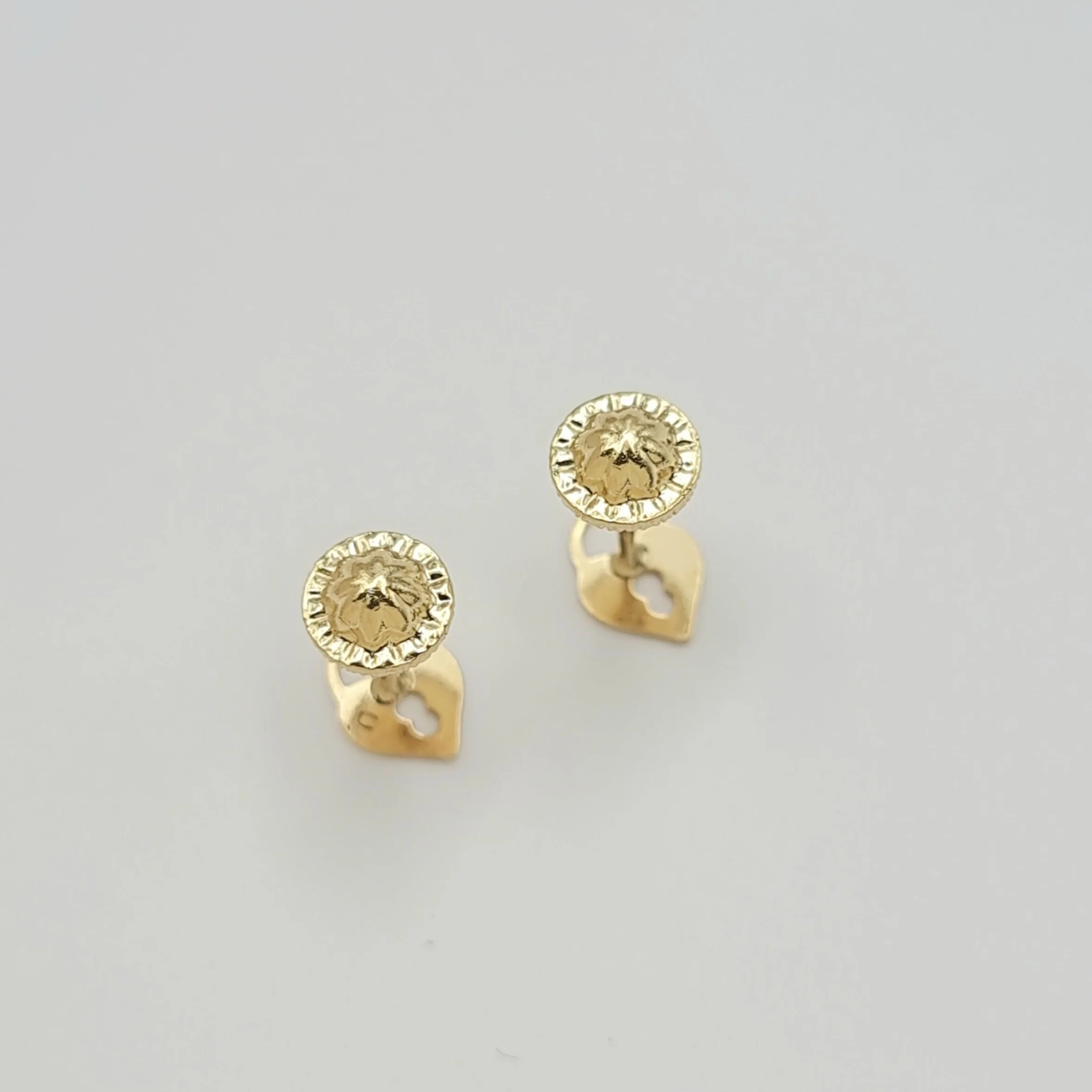 18K Pure Gold Heart Lock Screw Earring Set - Image 4