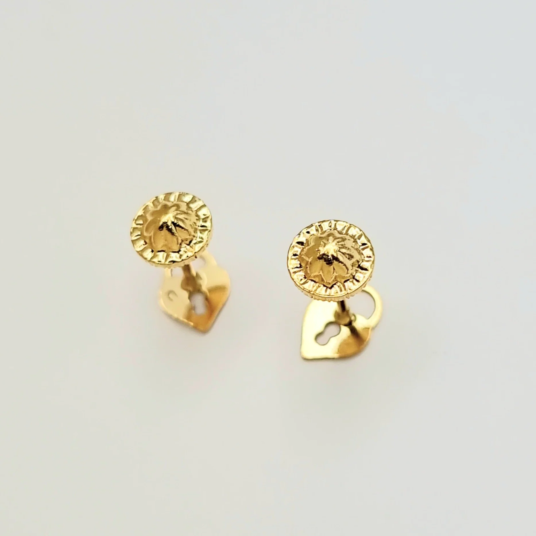18K Pure Gold Heart Lock Screw Earring Set - Image 5