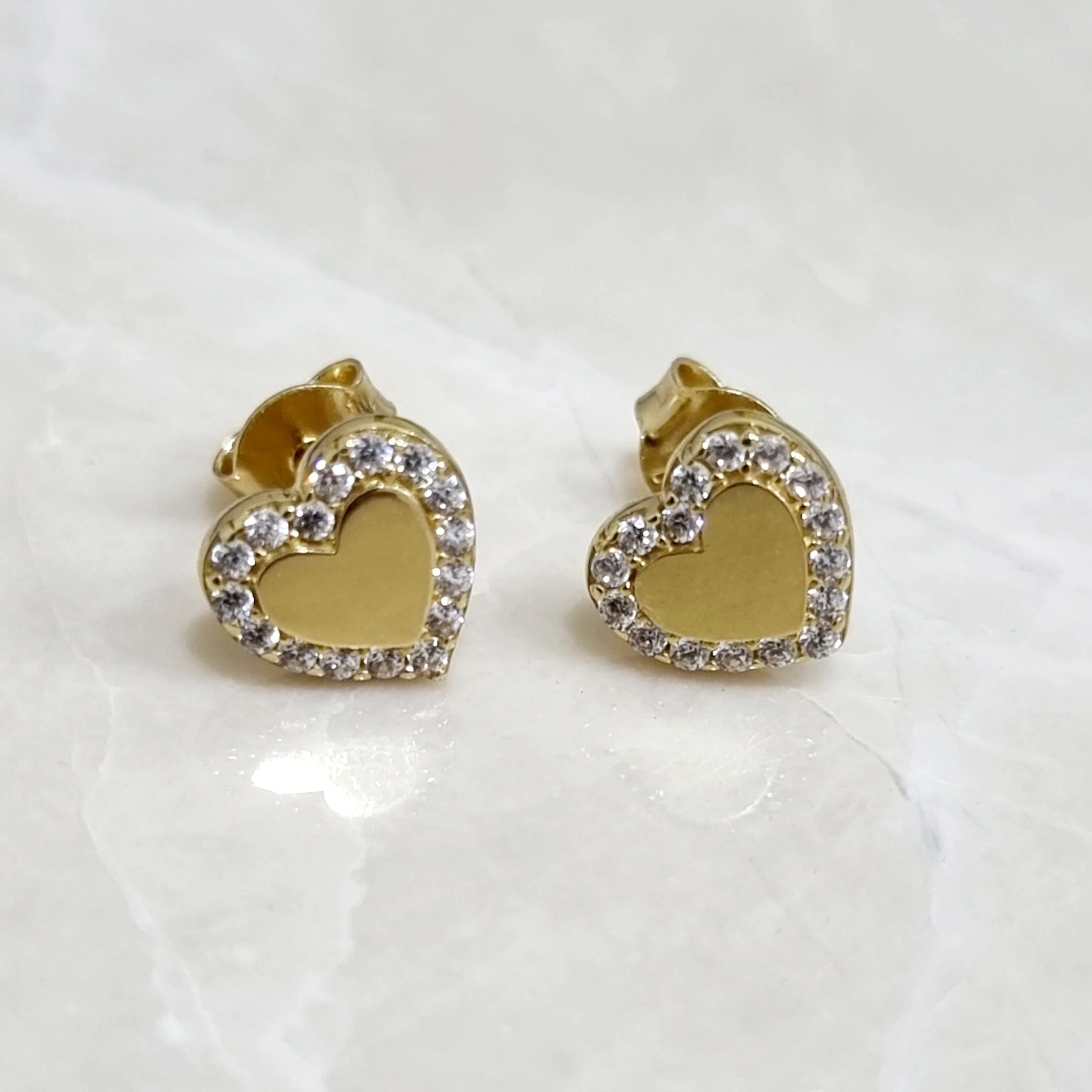 18K Pure Gold Heart Stone Earring Set - Image 3
