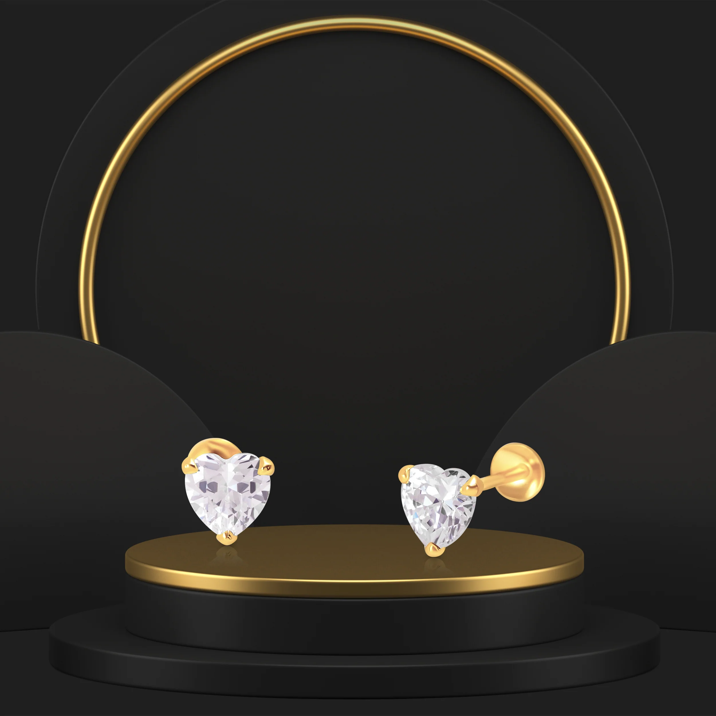 18K Pure Gold Heart Stone Screw Earring Set Talagold - Image 3