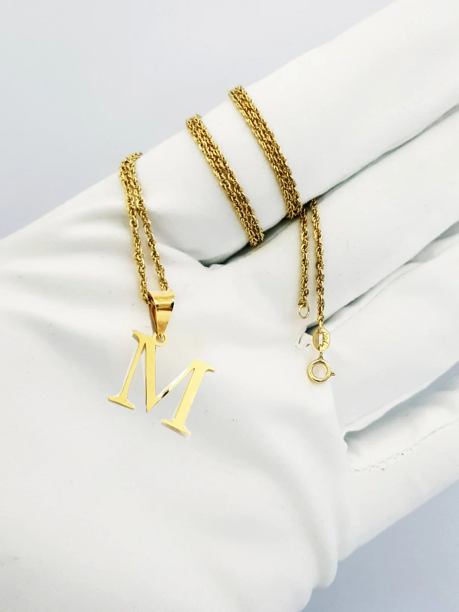 18K Pure Gold Letter M Design Necklace - Image 4
