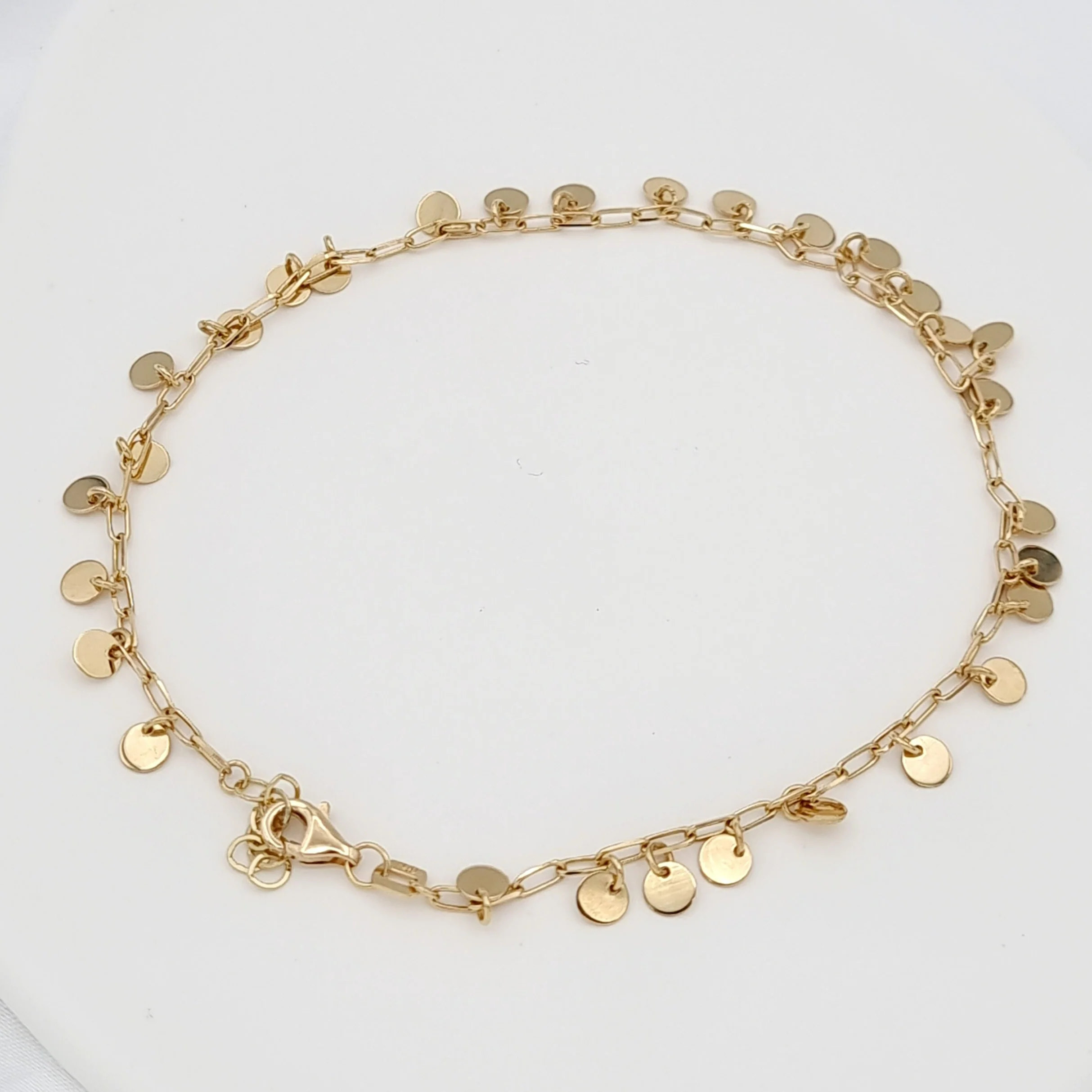 18K Pure Gold Linked Hanging Round Anklet - Image 3