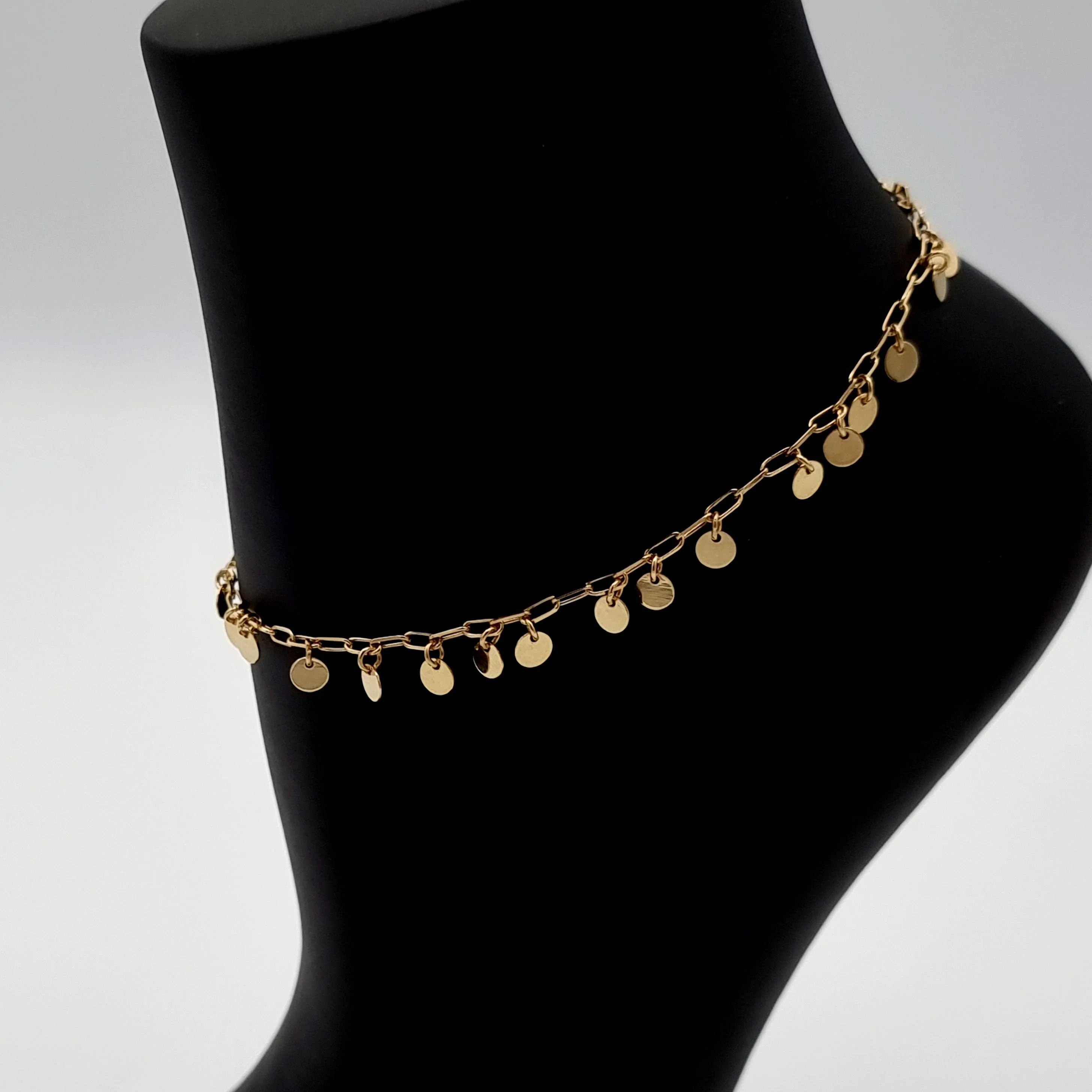 18K Pure Gold Linked Hanging Round Anklet - Image 4