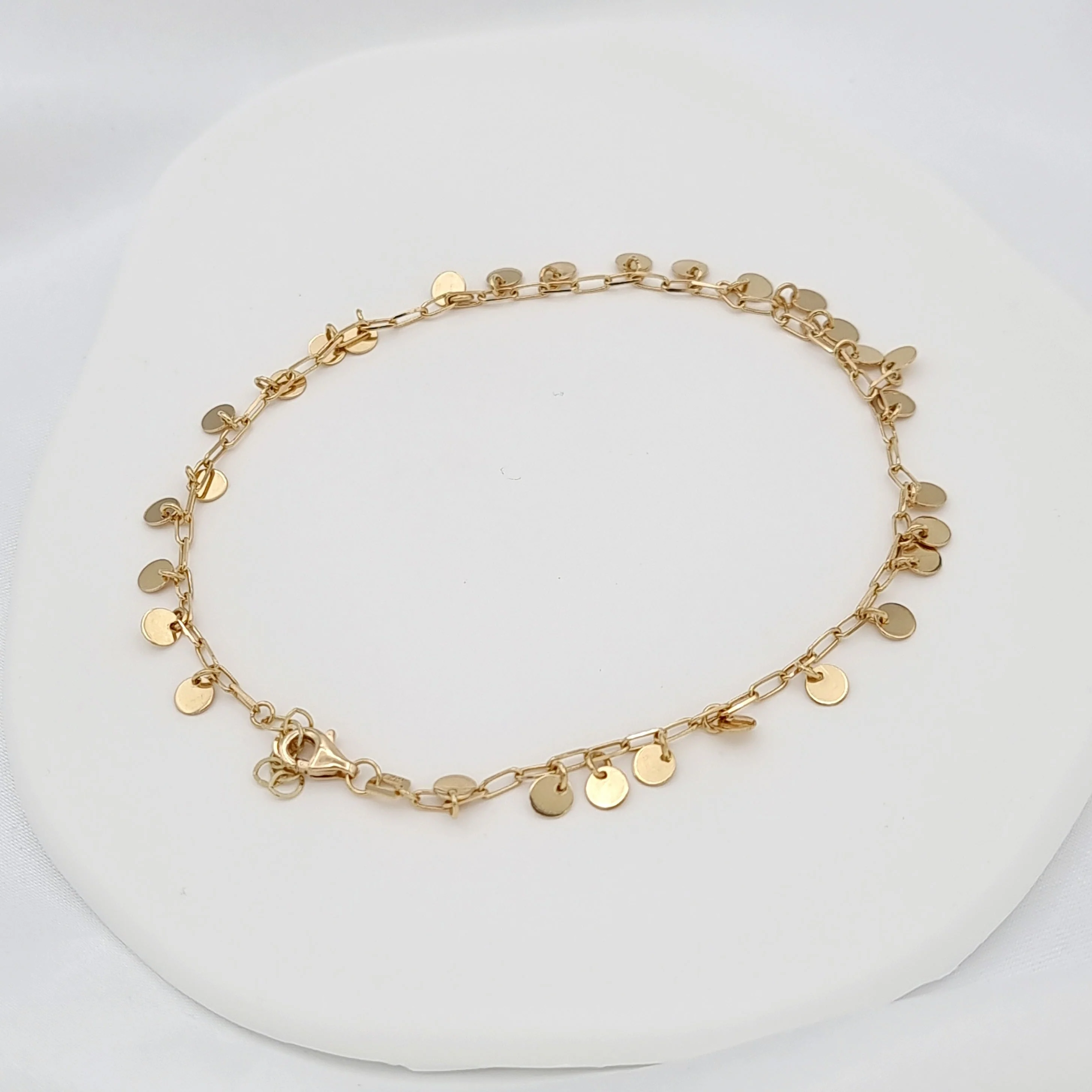 18K Pure Gold Linked Hanging Round Anklet - Image 5