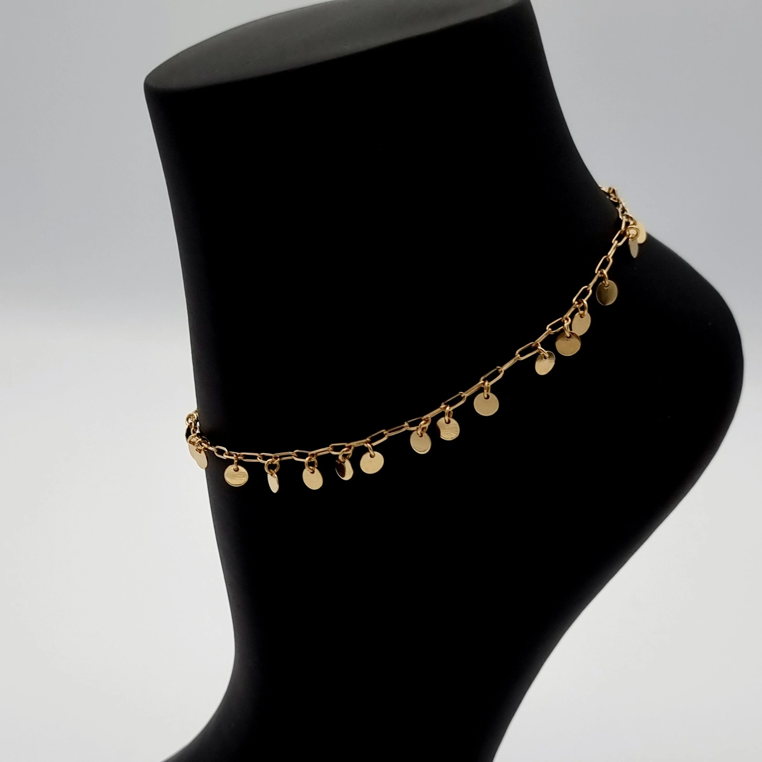18K Pure Gold Linked Hanging Round Anklet - Image 6