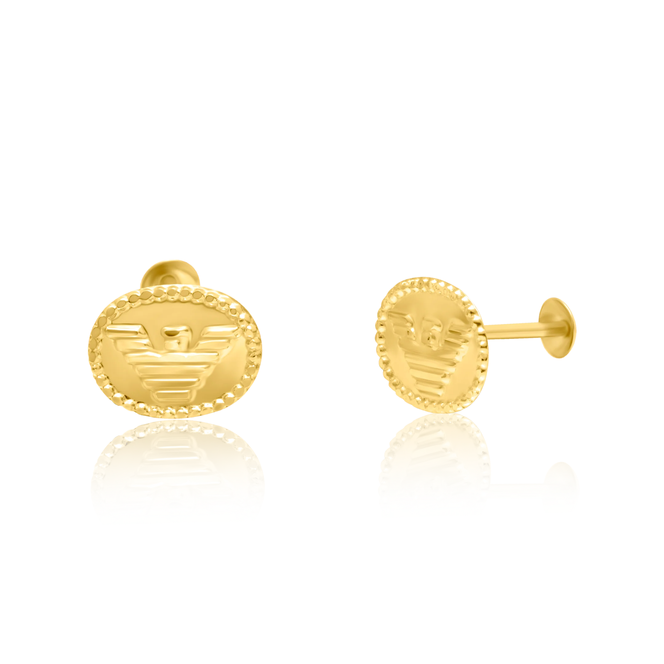 18K Pure Gold Oval Screw Earring Set Talagold