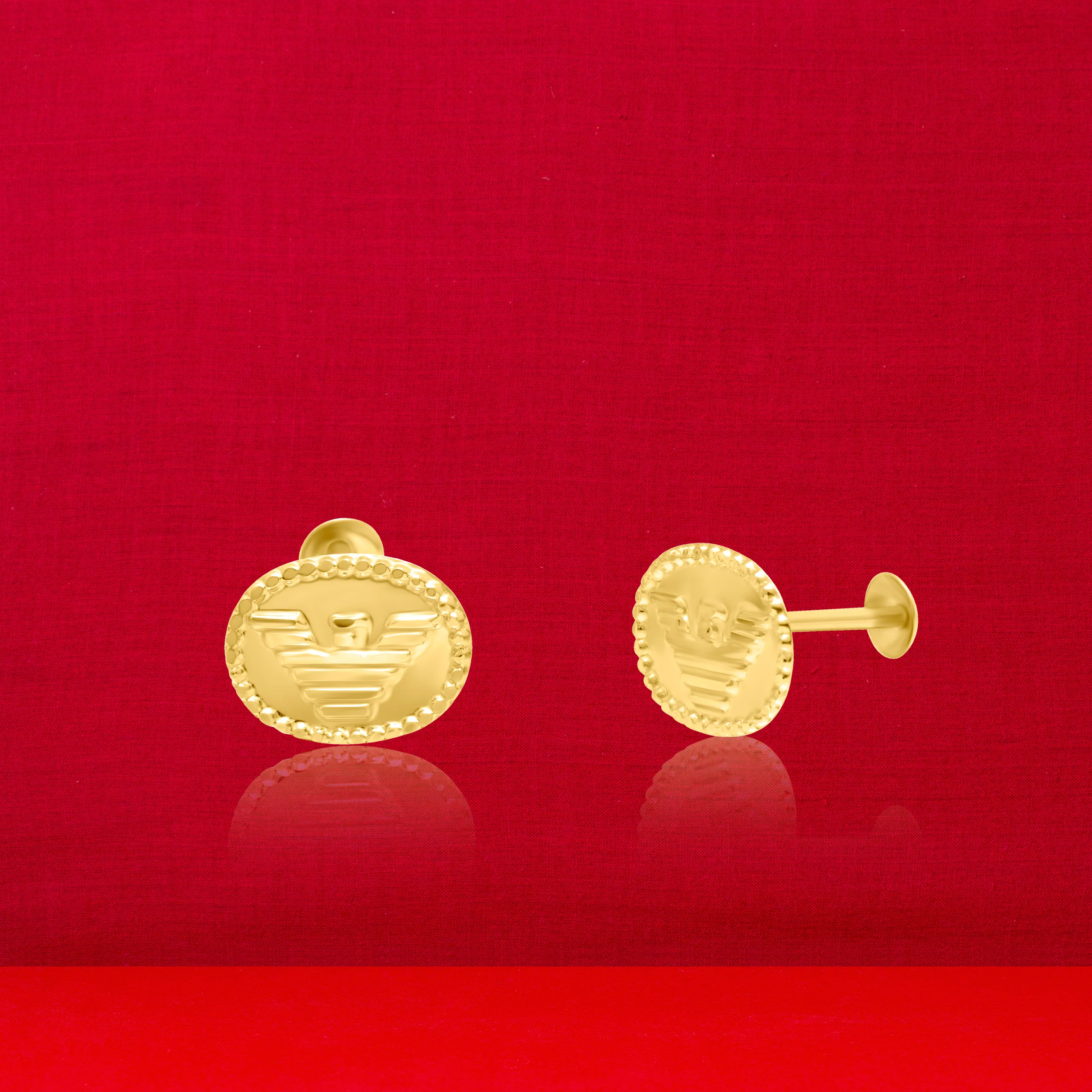18K Pure Gold Oval Screw Earring Set Talagold - Image 2