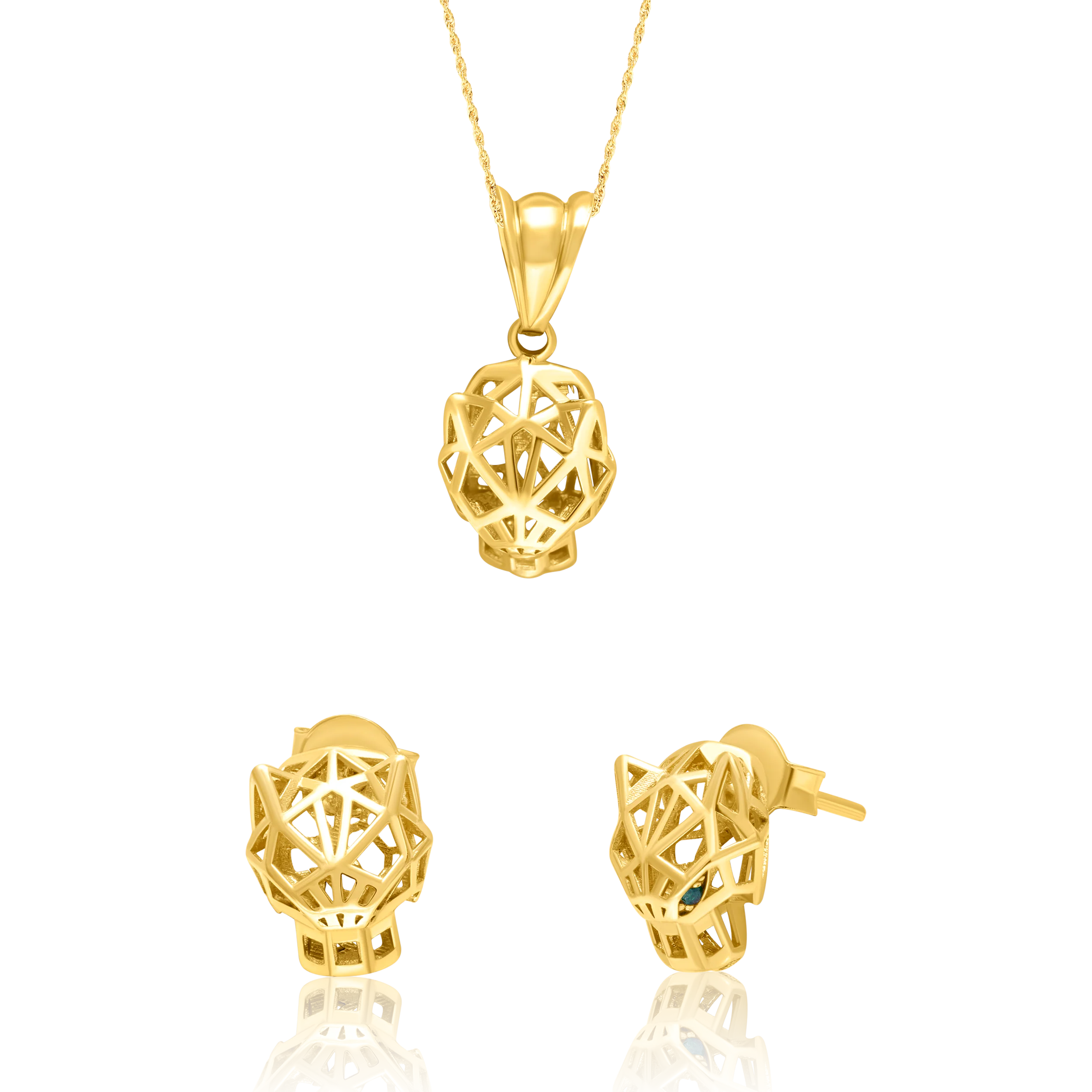 18K Pure Gold Panther Stud Jewelry Set Talagold