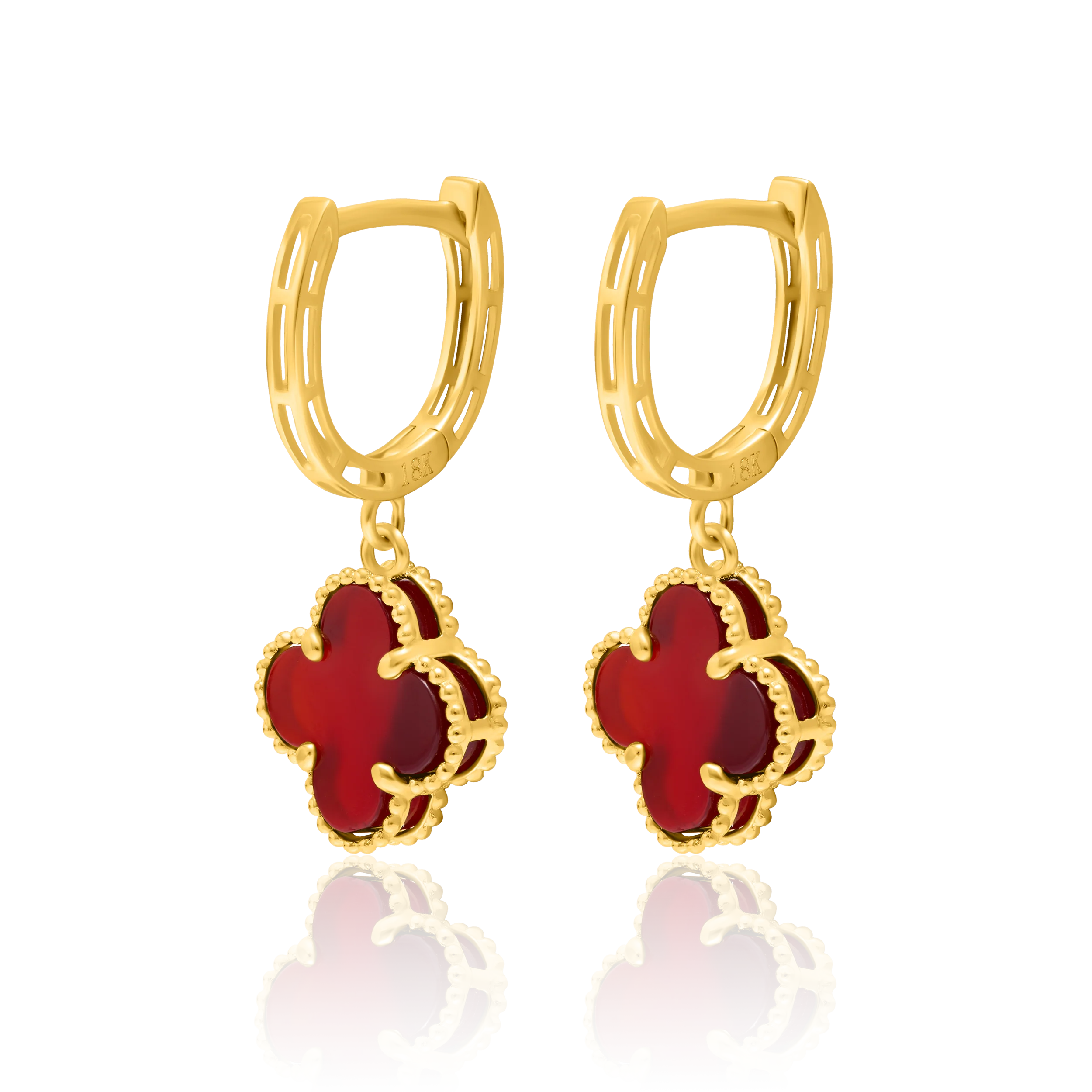 18K Pure Gold Red V.C Hanging Earring Set Talagold