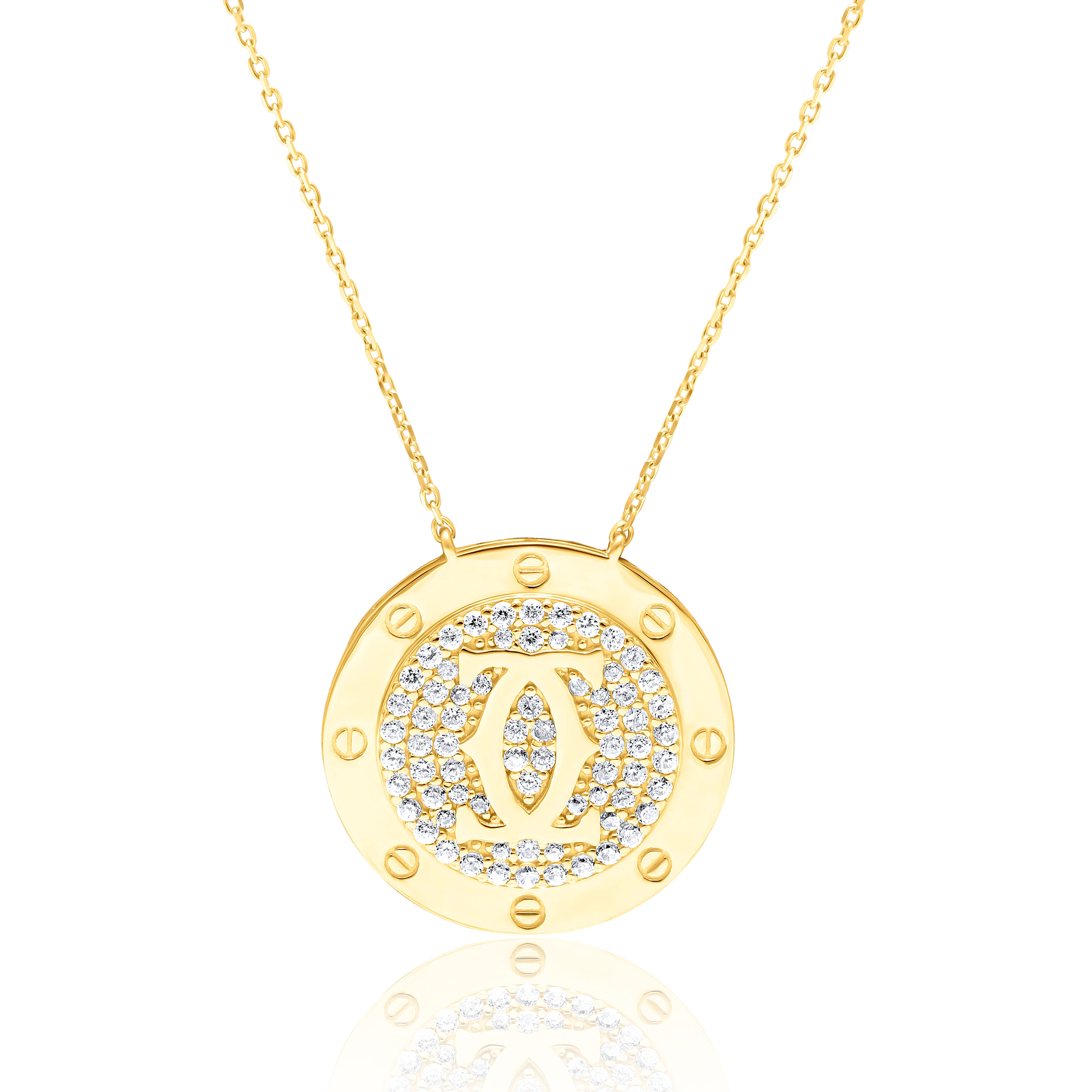 18K Pure Gold Round C.H Stone Necklace Talagold