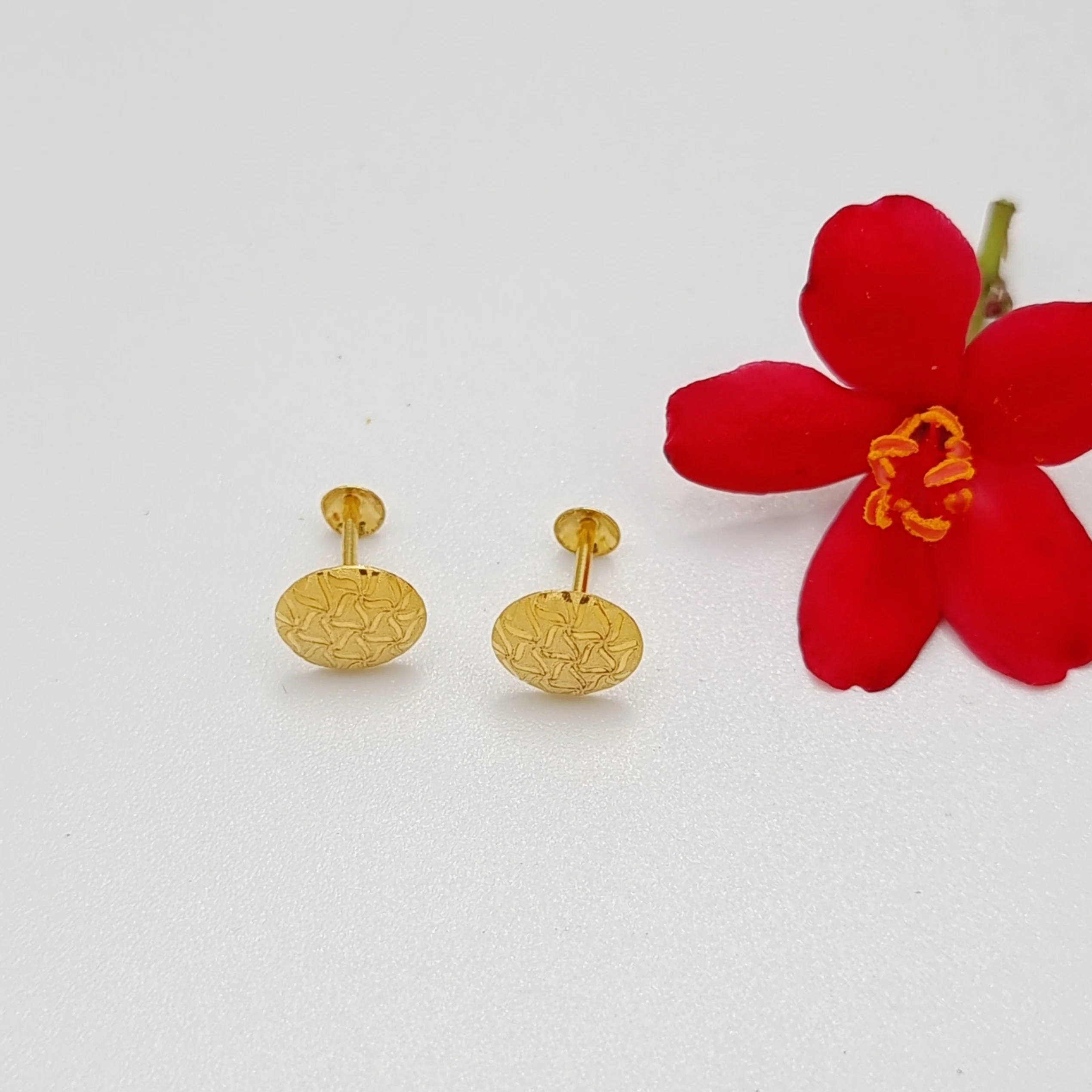 18K Pure Gold Round Stud Earring Set - Image 5
