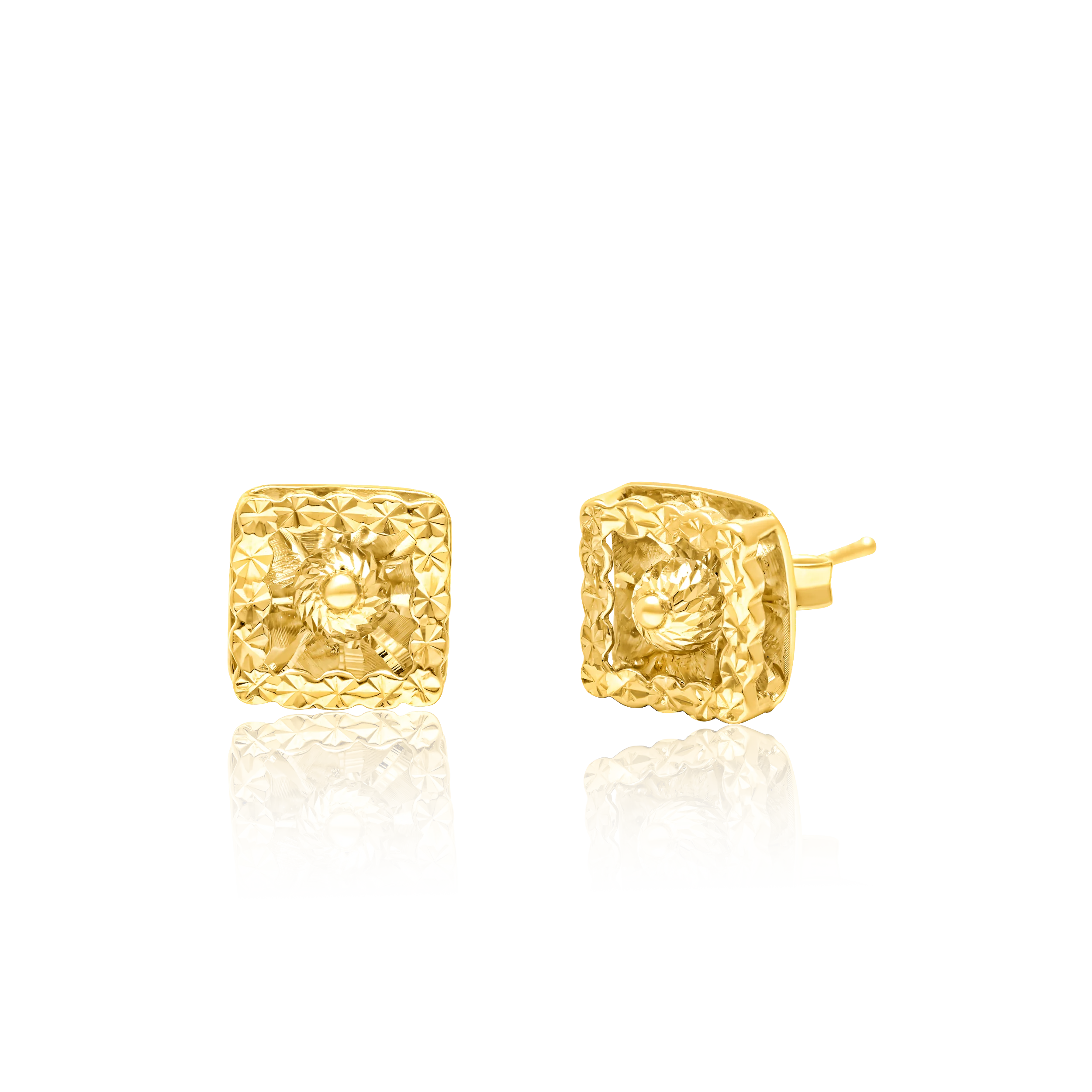 18K Pure Gold Square Flower Earring Set Talagold