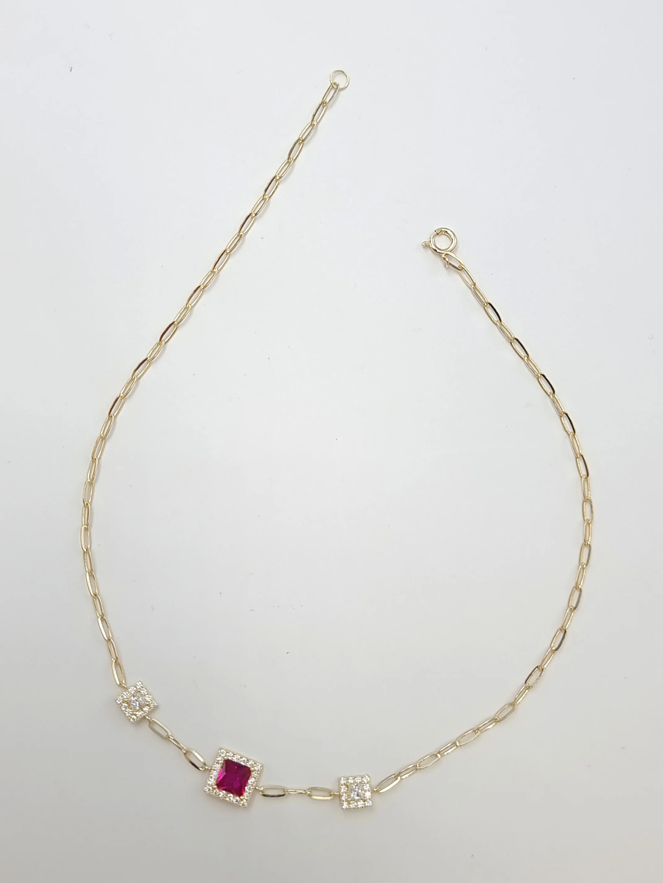 18K Pure Gold Square Pink Anklet - Image 3