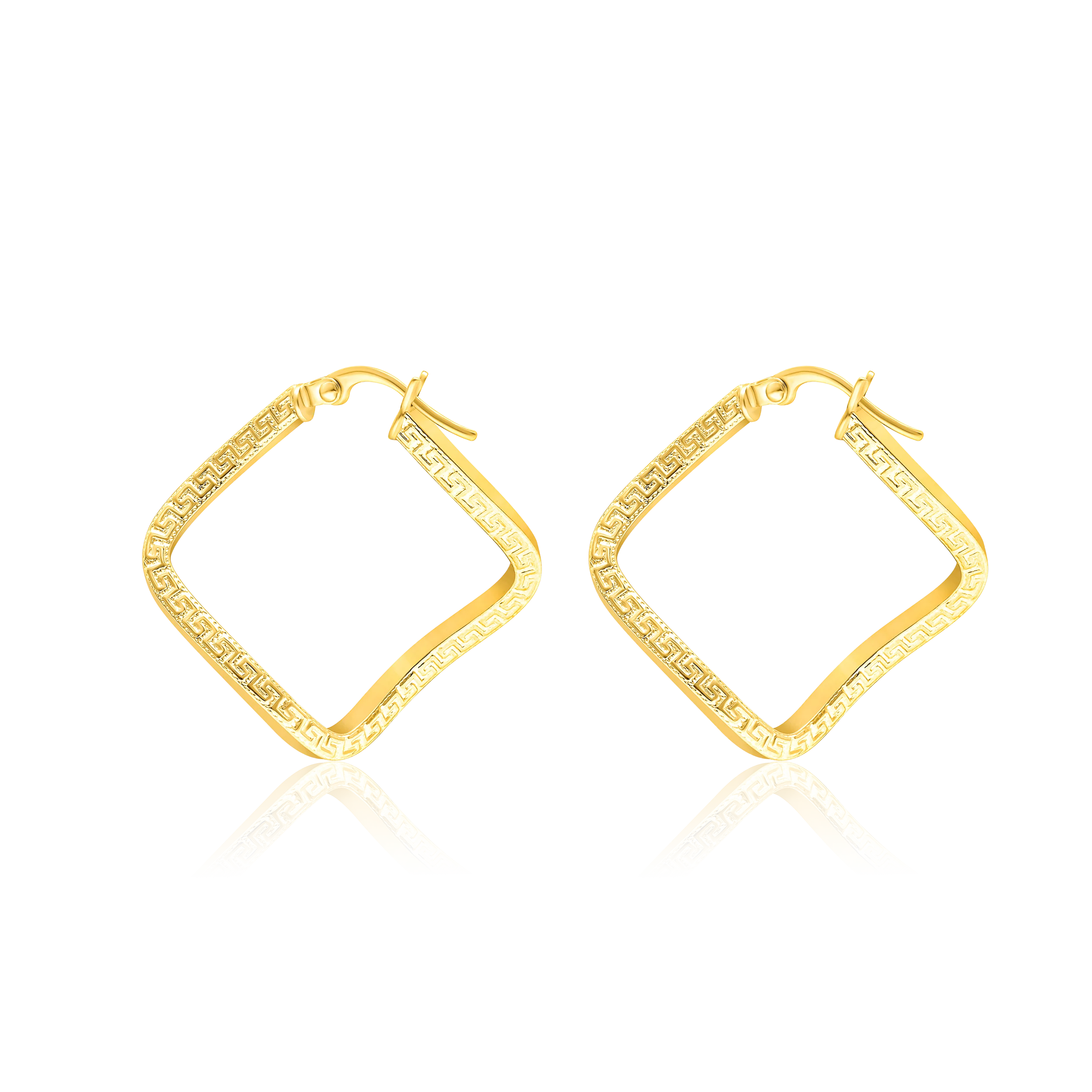 18K Pure Gold Twisted Square Earring Set Talagold