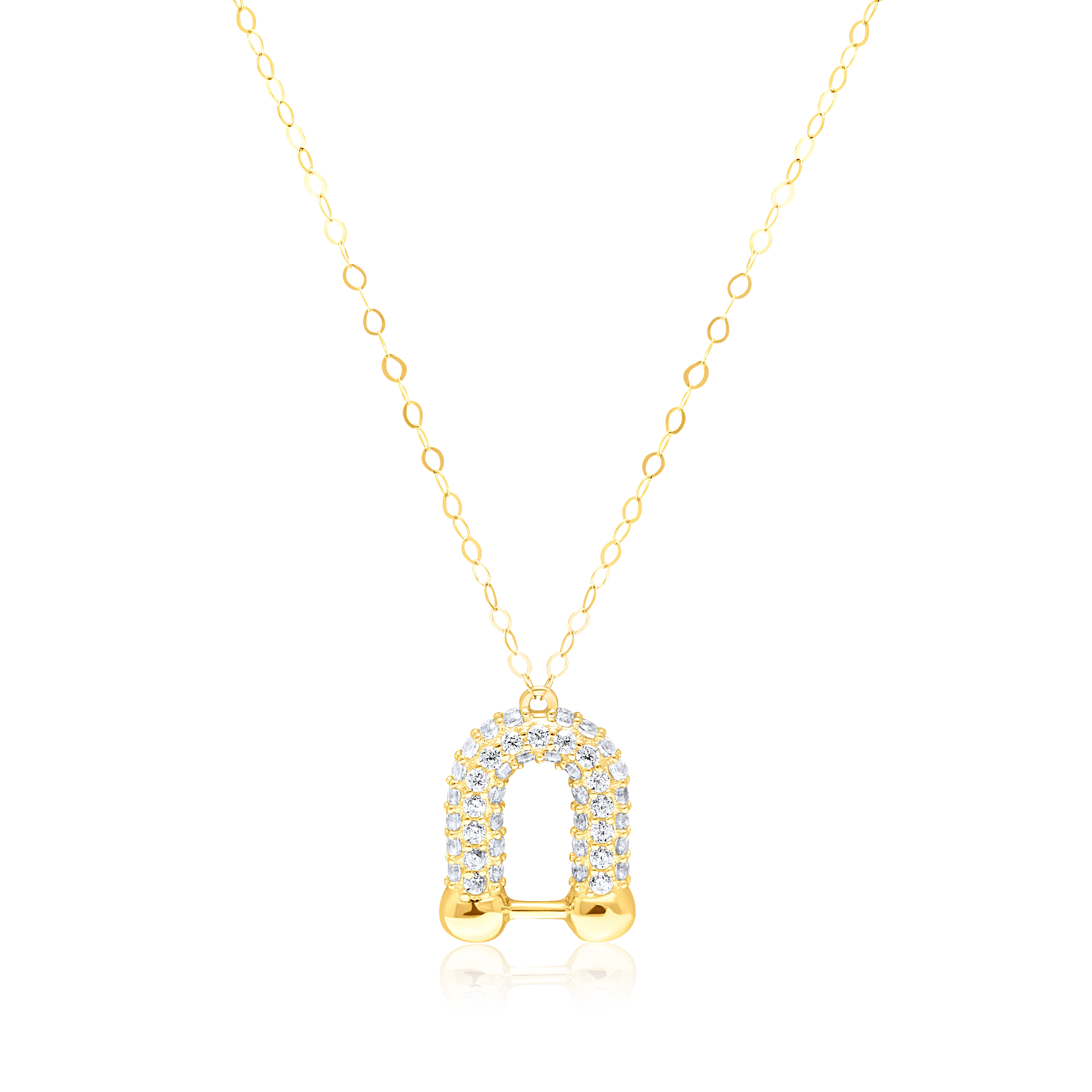 18K Pure Gold U-Linked Stone Necklace Talagold