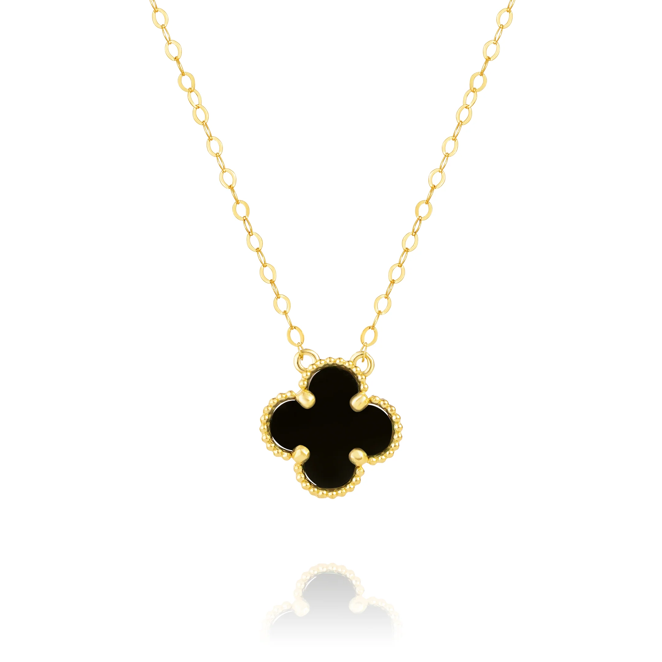 18K Pure Gold V.C Dark Gray Black Necklace