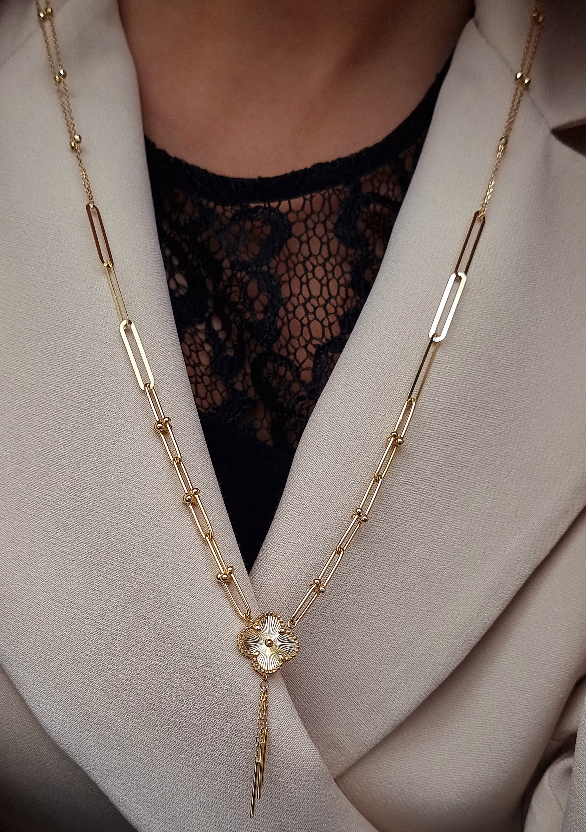 18K Pure Gold V.C Linked Flower Necklace - Image 4