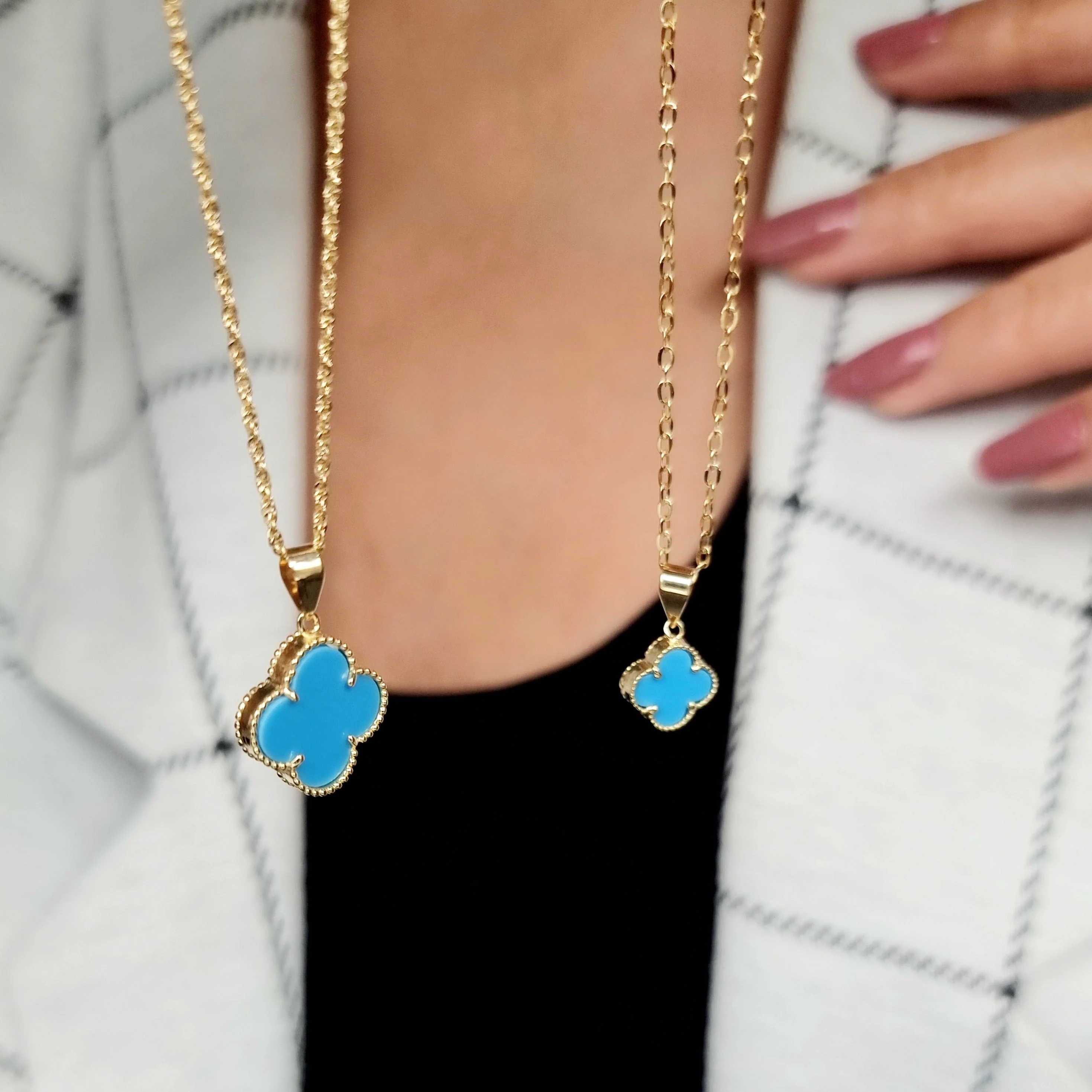 18K Pure Gold V.C Sky Blue Necklace - Image 3