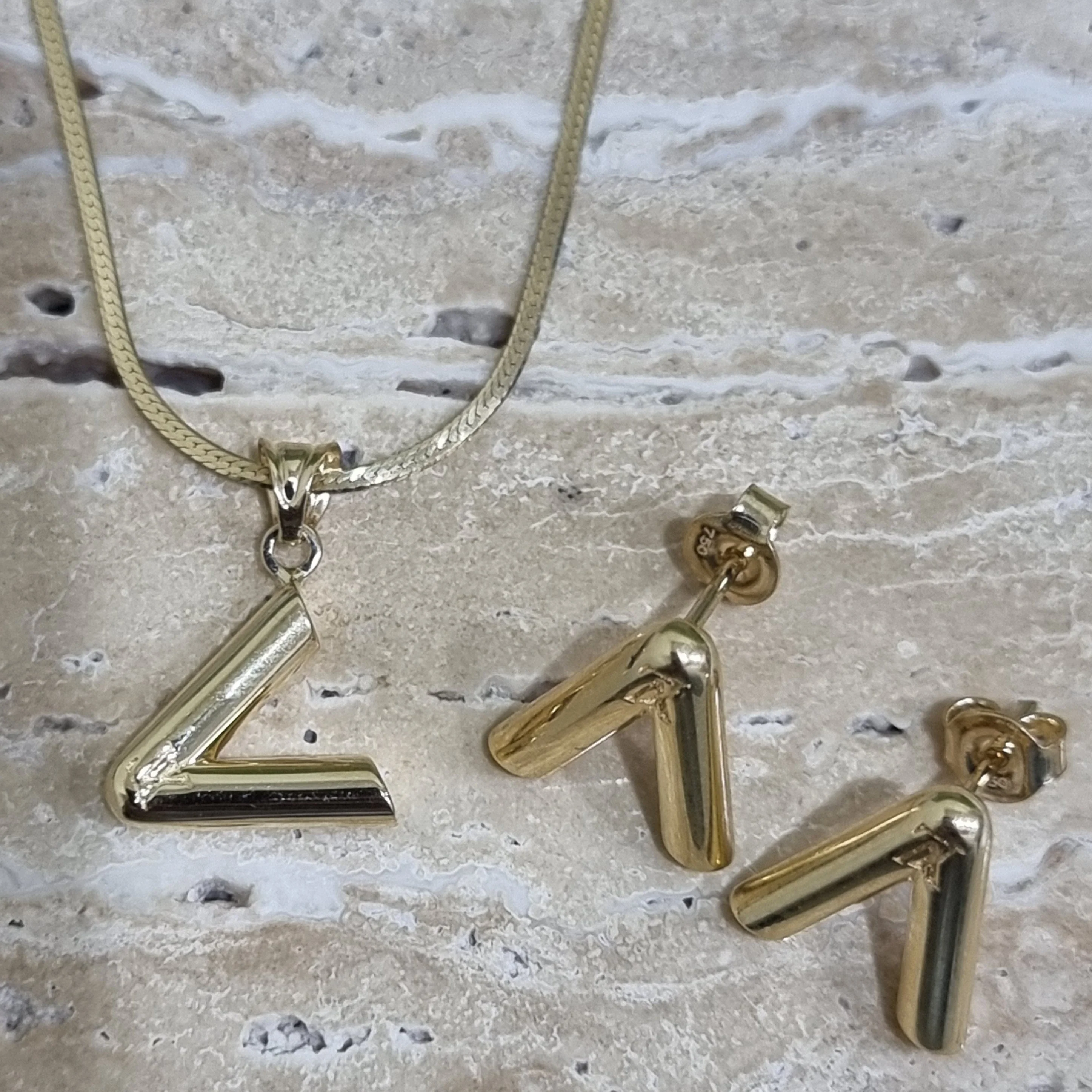18K Pure Gold V Design Jewelry Set - Image 3