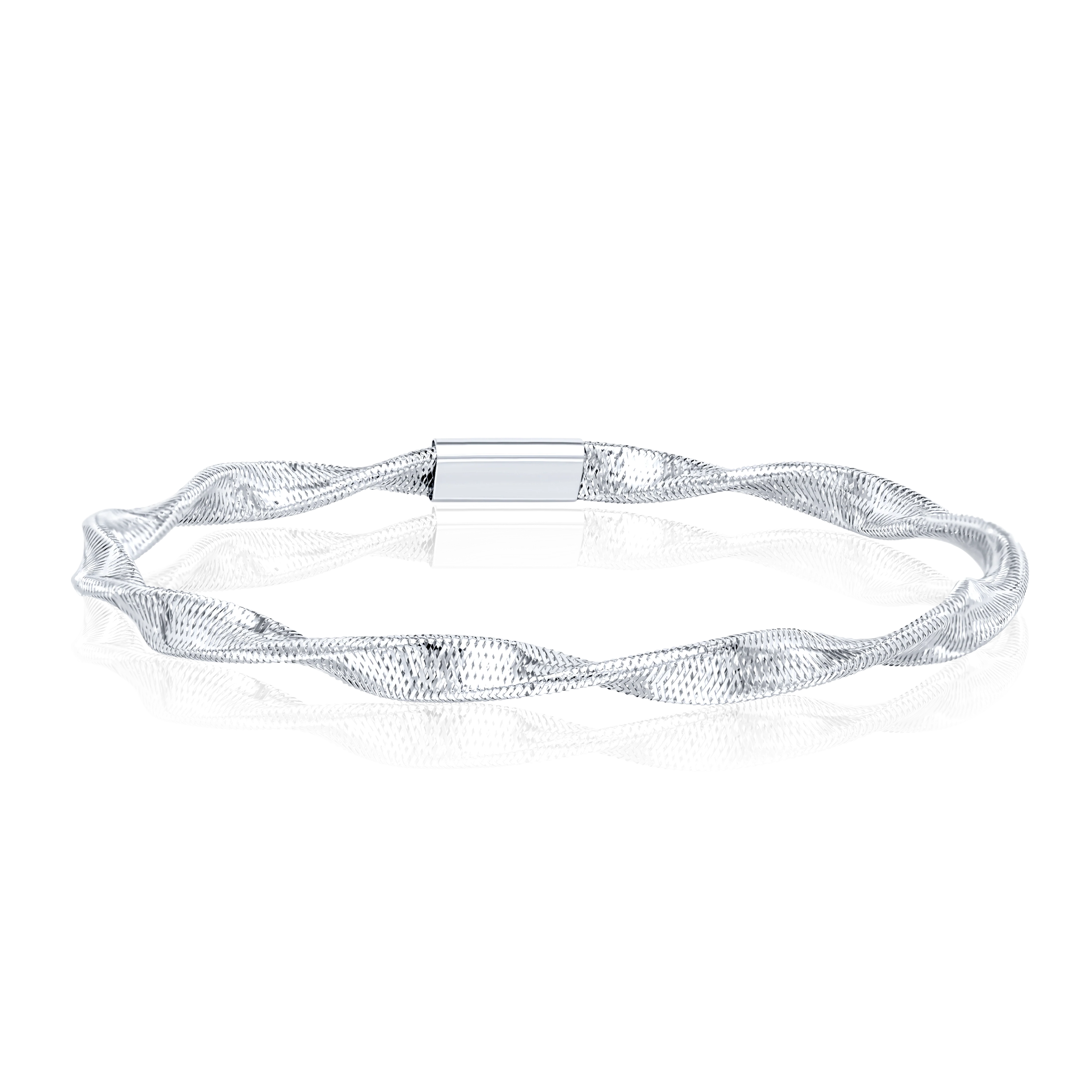 18K Pure White Gold Twisted Elastic Bangle Talagold