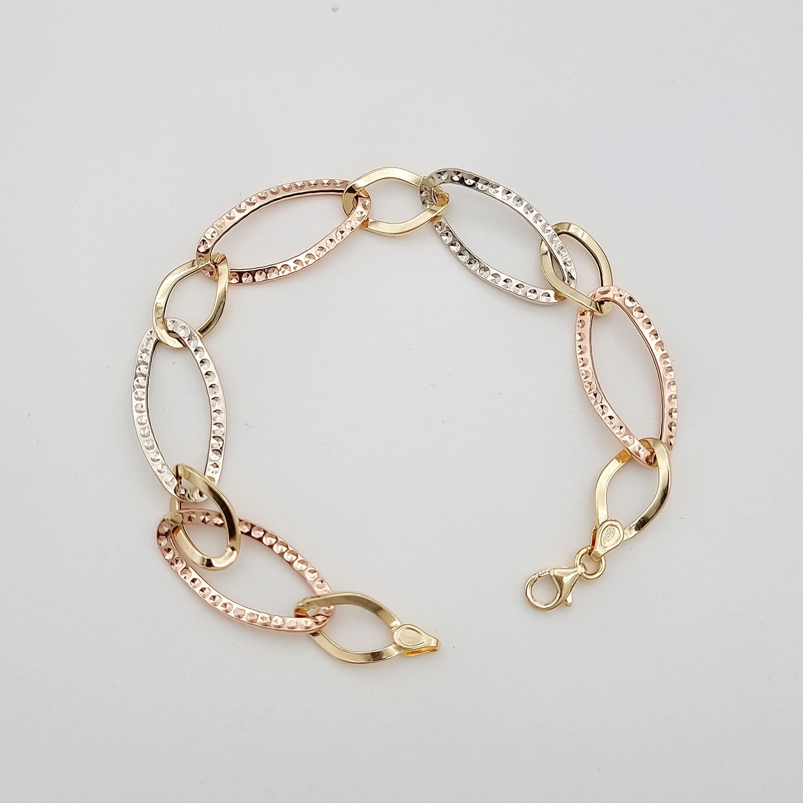 18K Pure Gold 3 Color Oval Linked Bracelet - Image 2