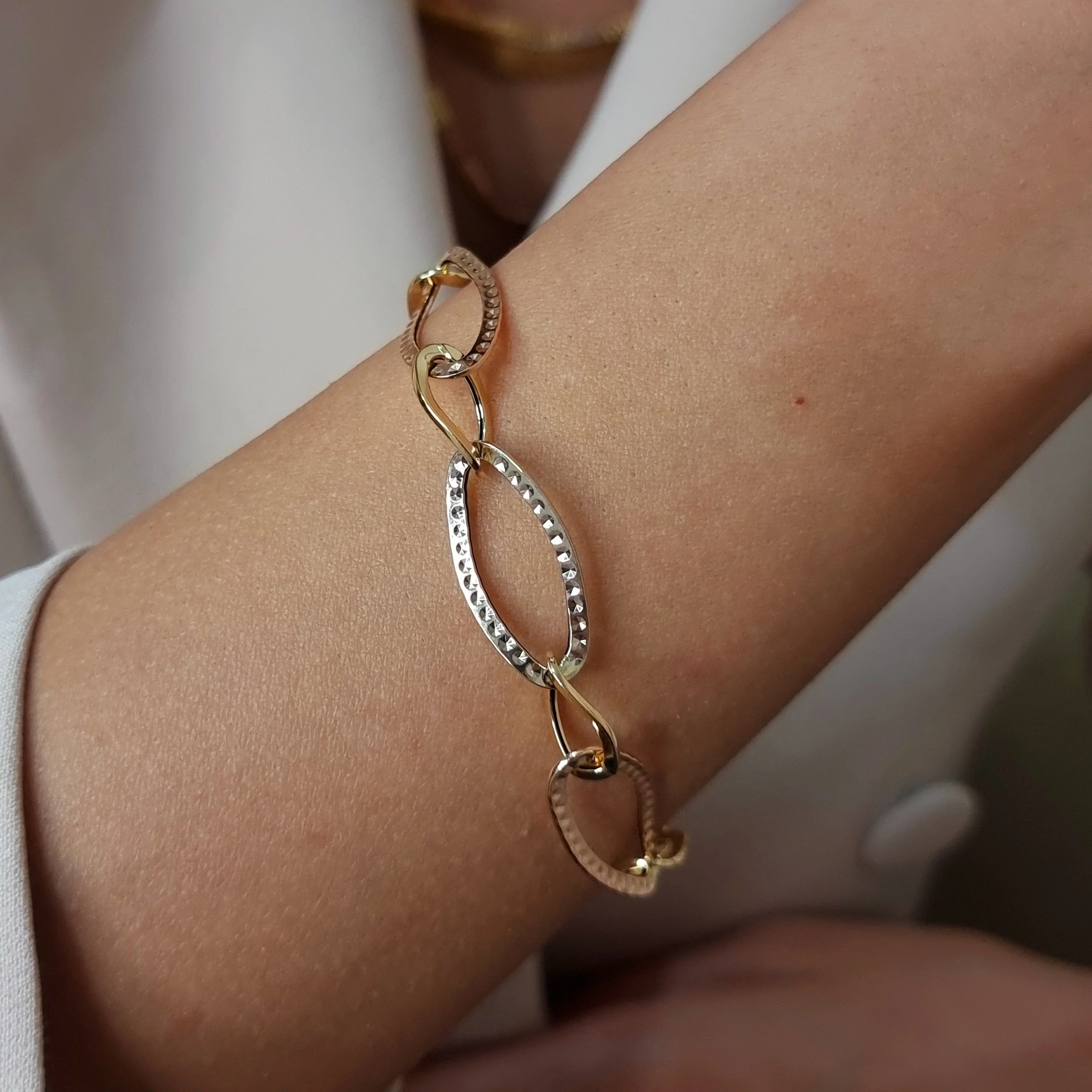 18K Pure Gold 3 Color Oval Linked Bracelet - Image 5
