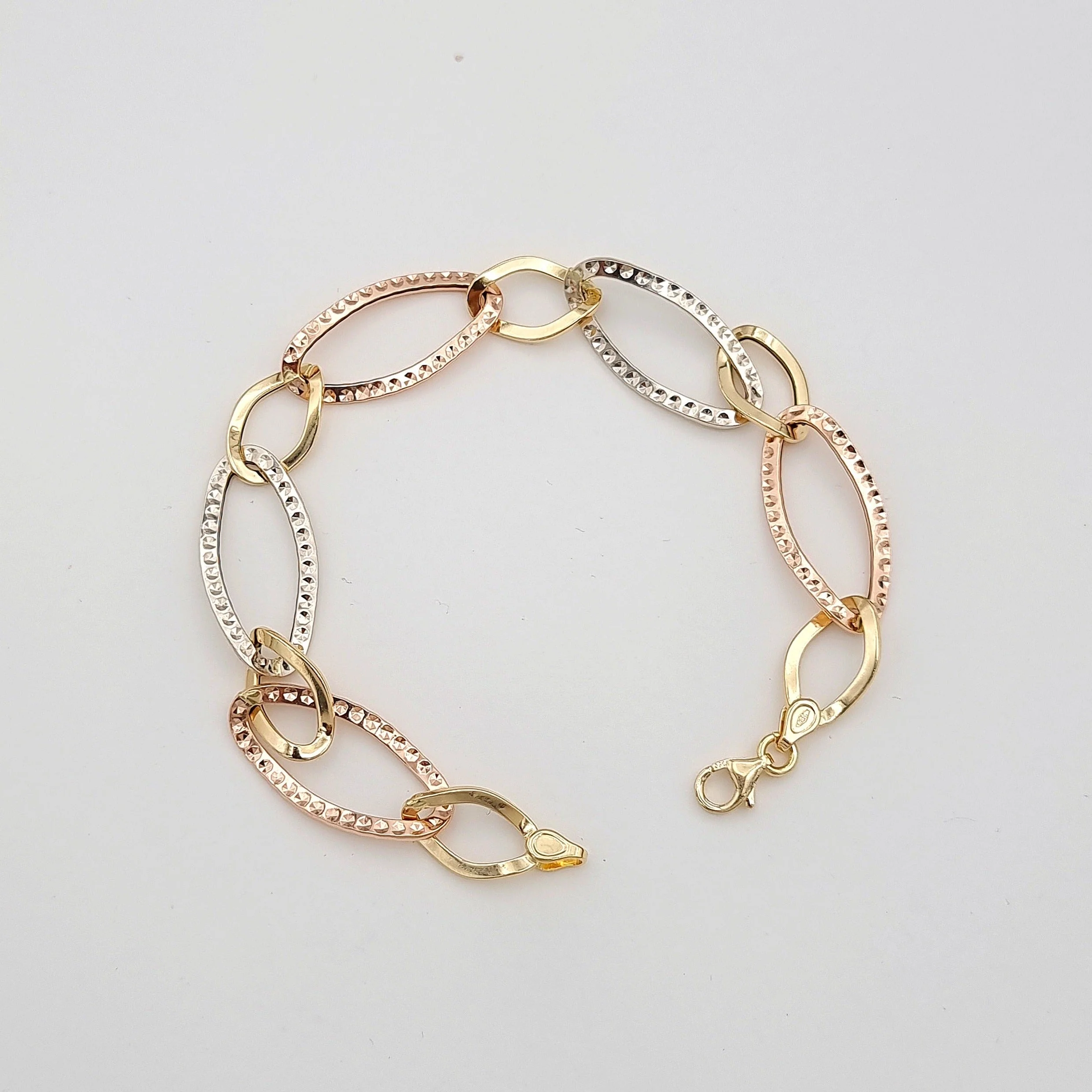 18K Pure Gold 3 Color Oval Linked Bracelet - Image 7
