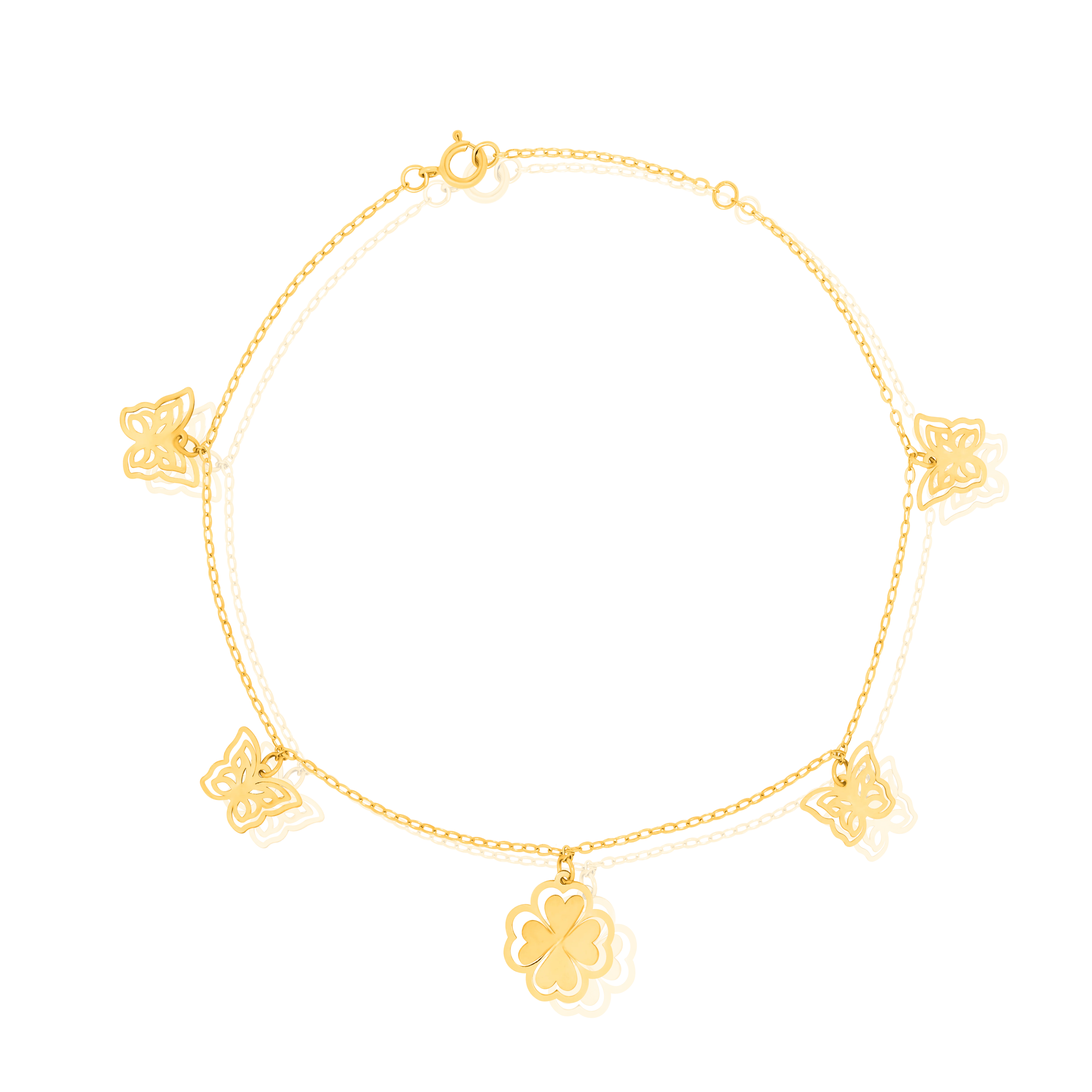 18K Pure Gold Butterfly Flower Bracelet