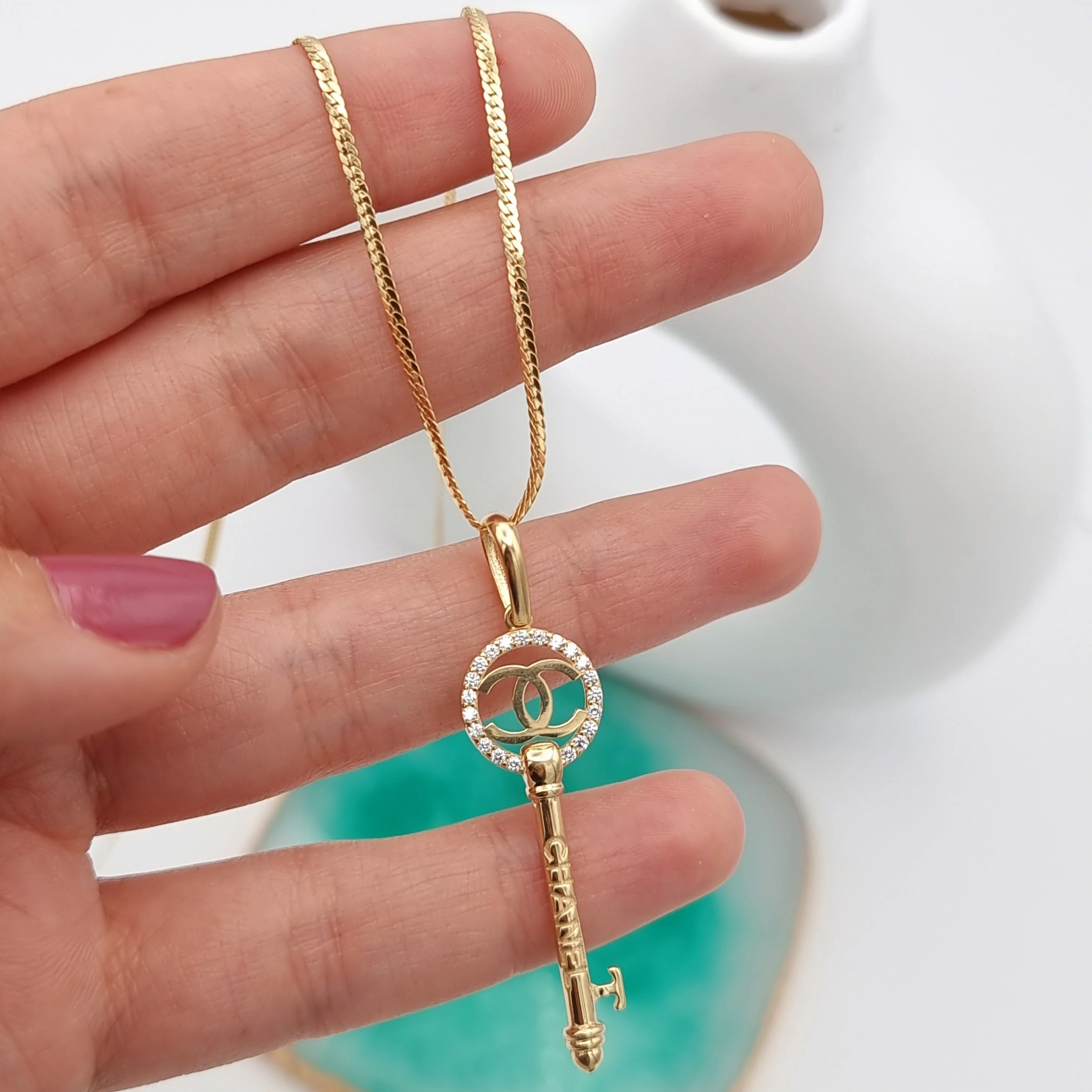 18K Pure Gold C.H Key Necklace - Image 3