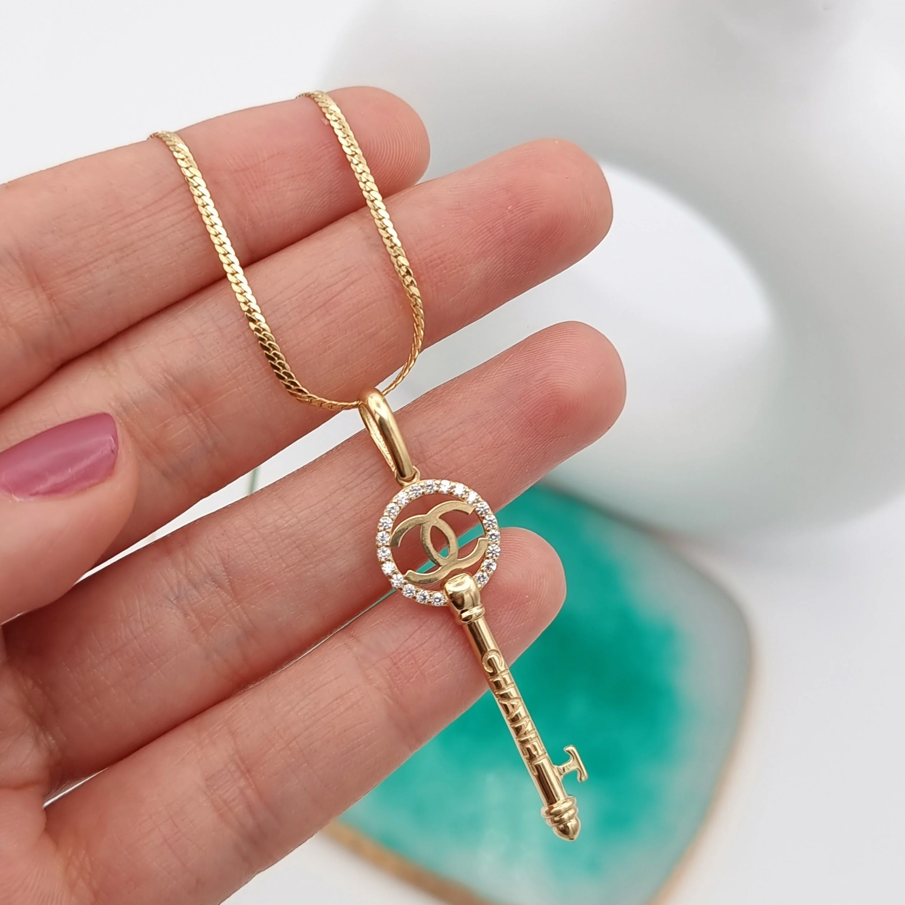 18K Pure Gold C.H Key Necklace - Image 5