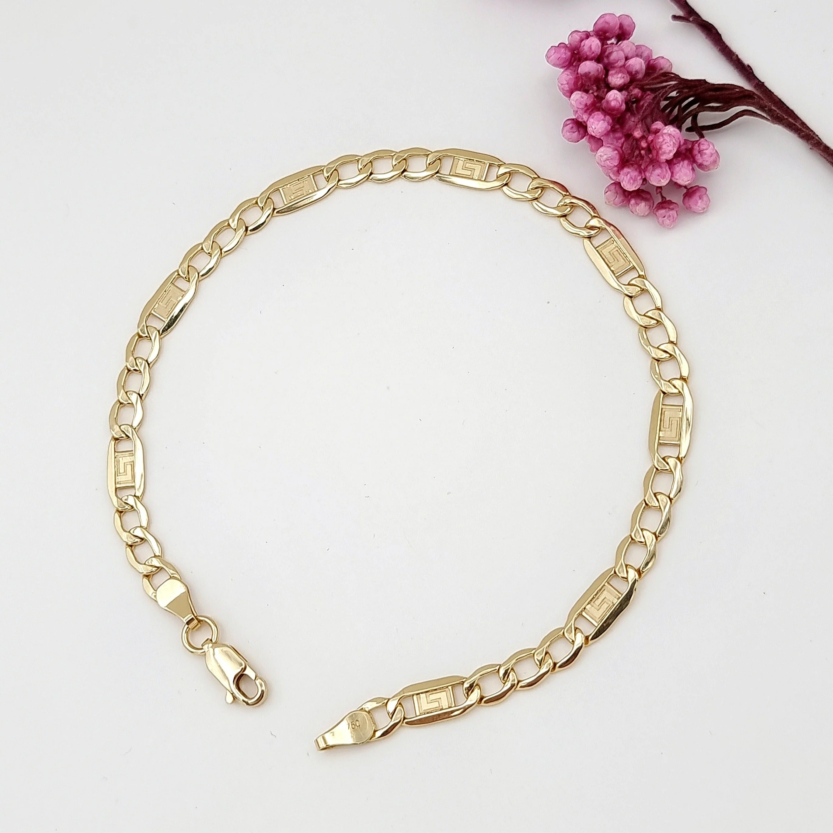 18K Pure Gold Elegant Flat Link Bracelet - Image 2