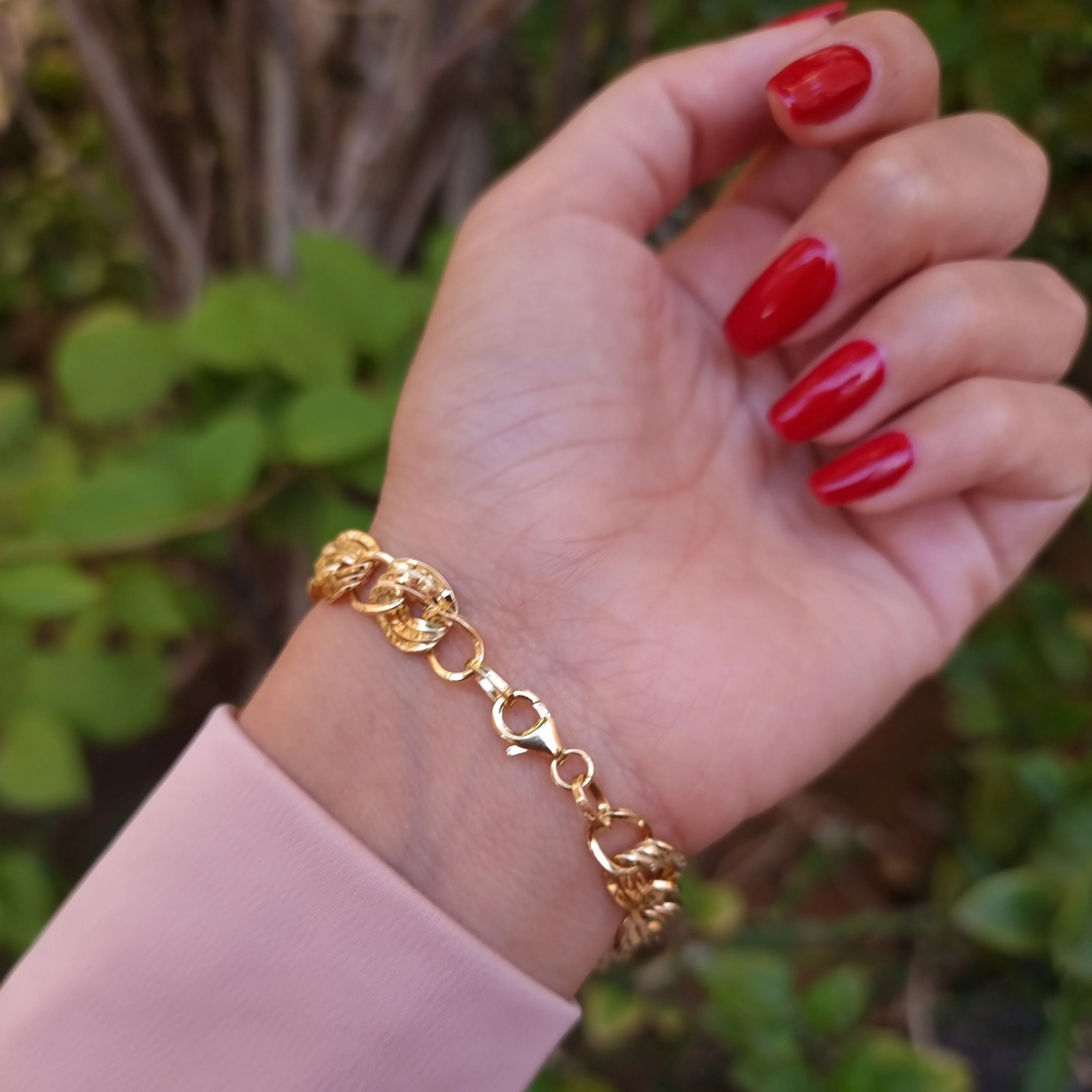 18K Pure Gold Elegant Twisted Linked Bracelet - Image 6
