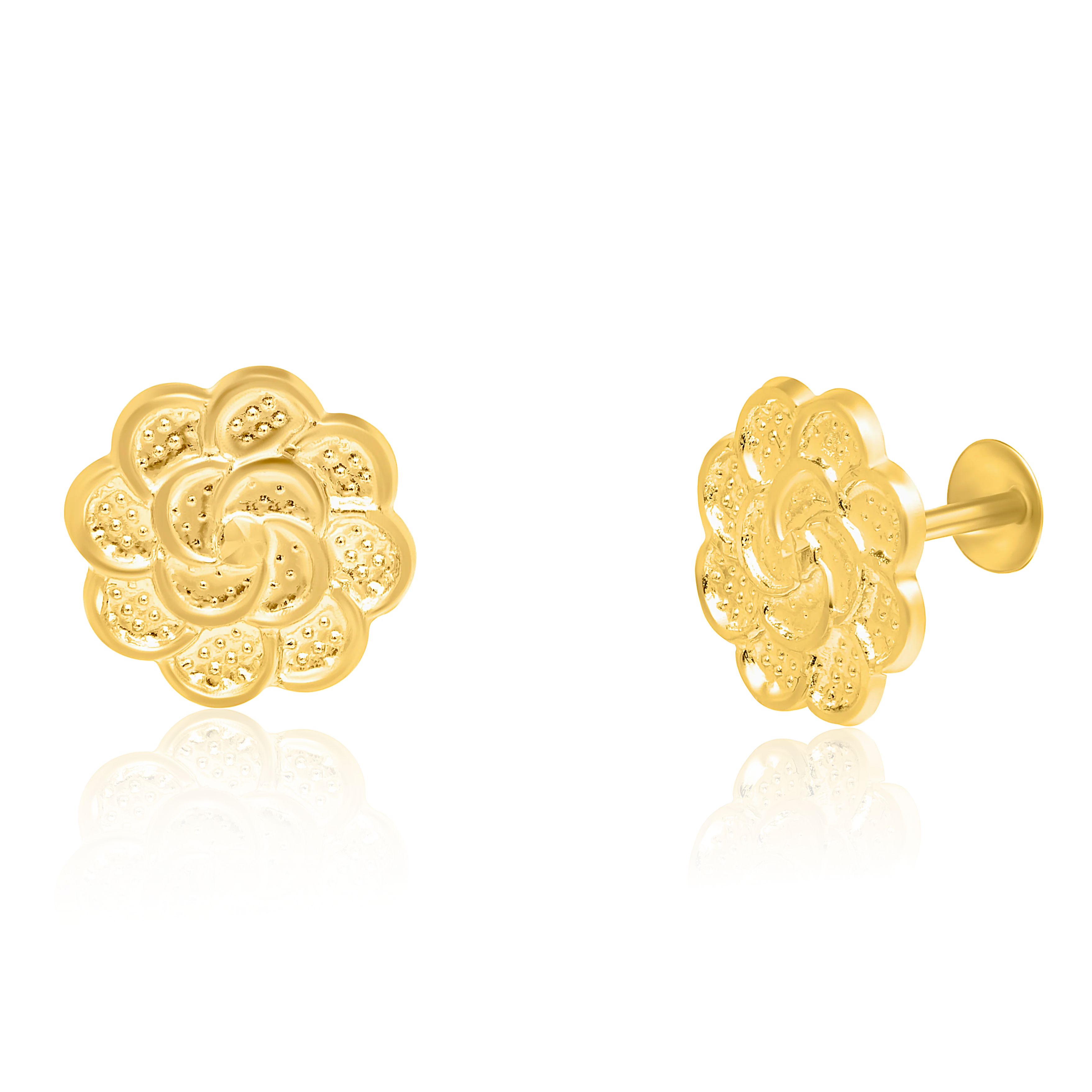 18K Pure Gold Flower Screw Earrings