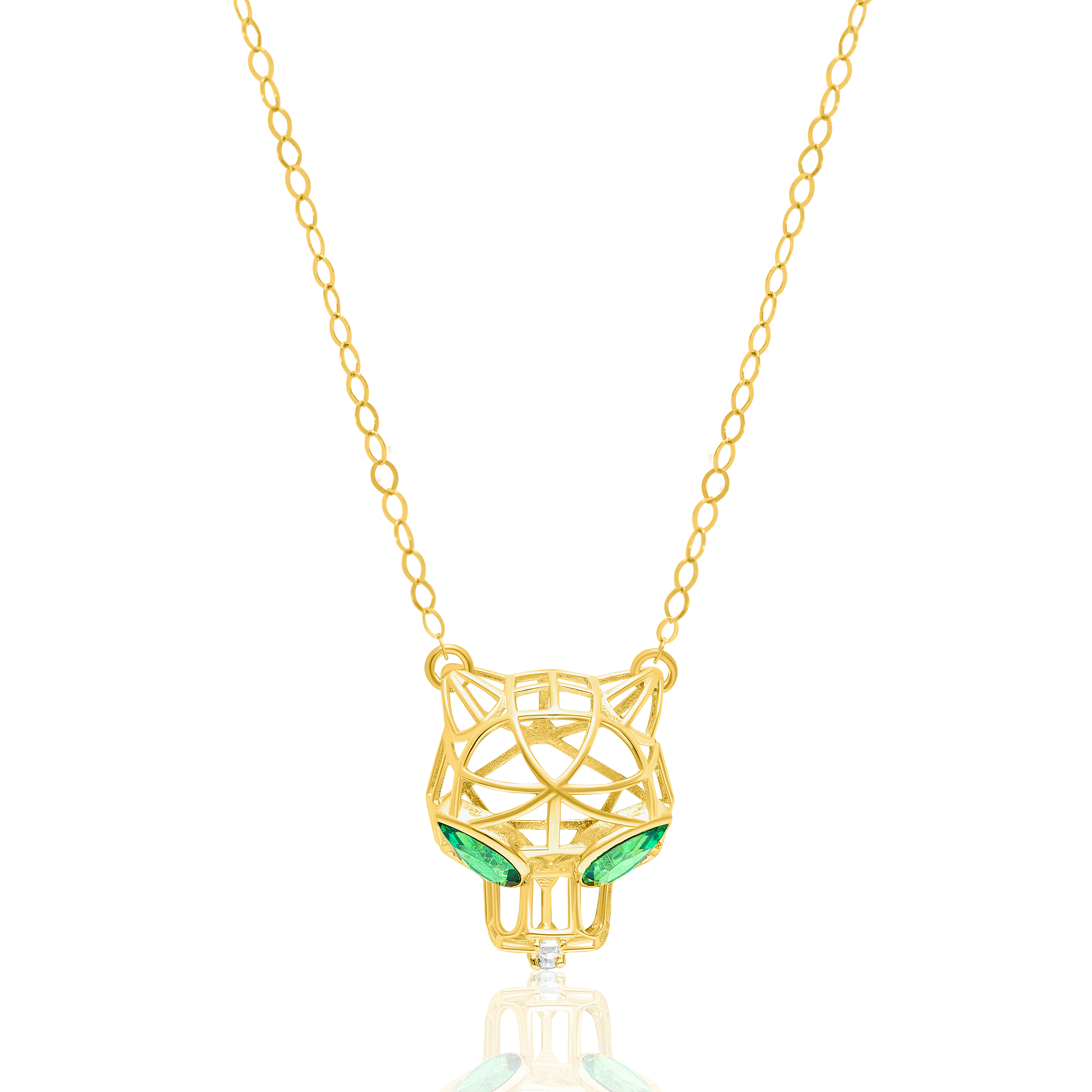 18K Pure Gold Green Panther Necklace