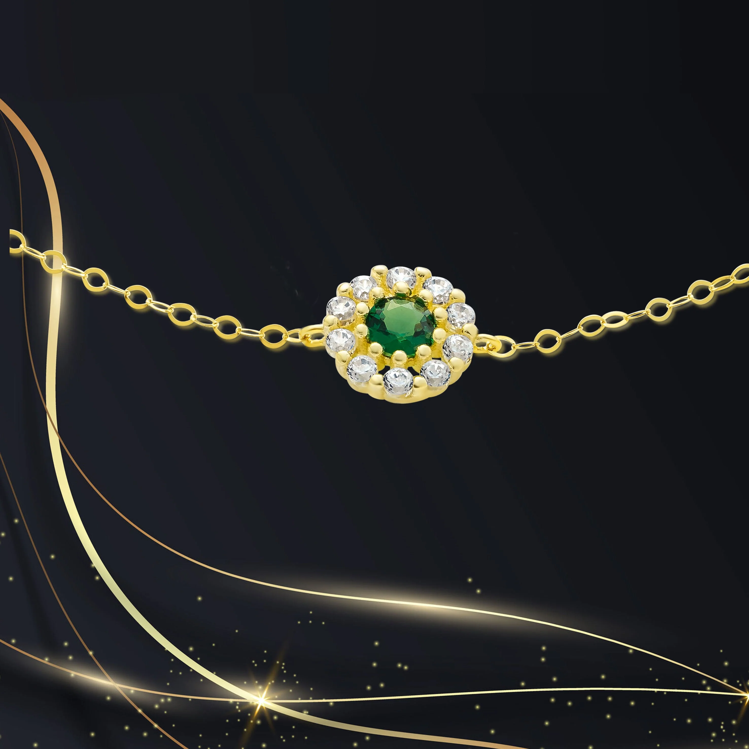 18K Pure Gold Green Stone Bracelet - Image 4