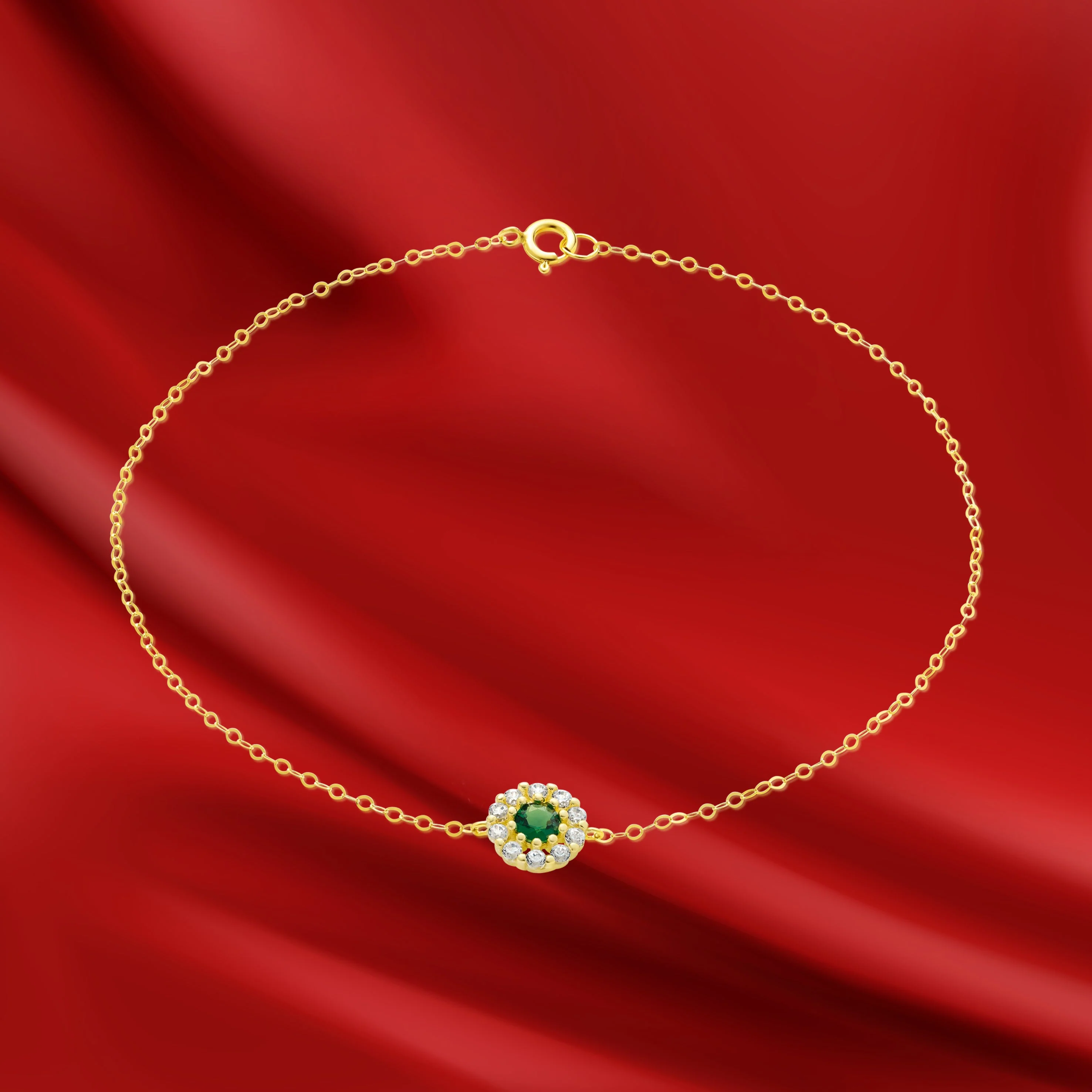 18K Pure Gold Green Stone Bracelet - Image 6
