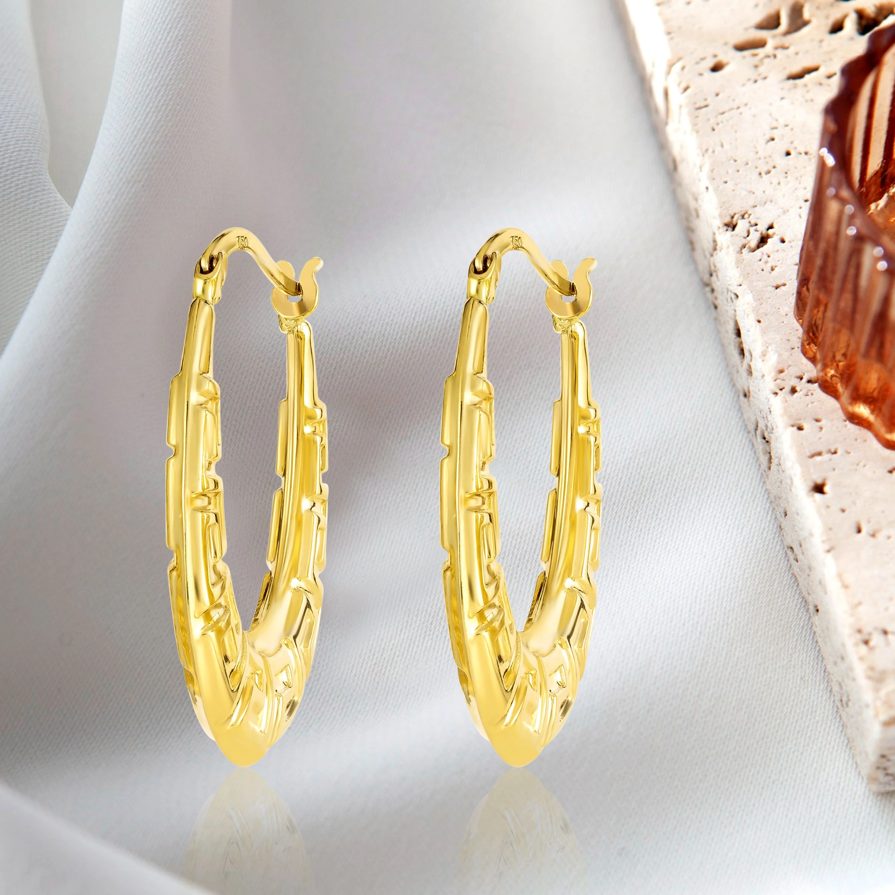 18K Pure Gold Oval Earrings - Image 6