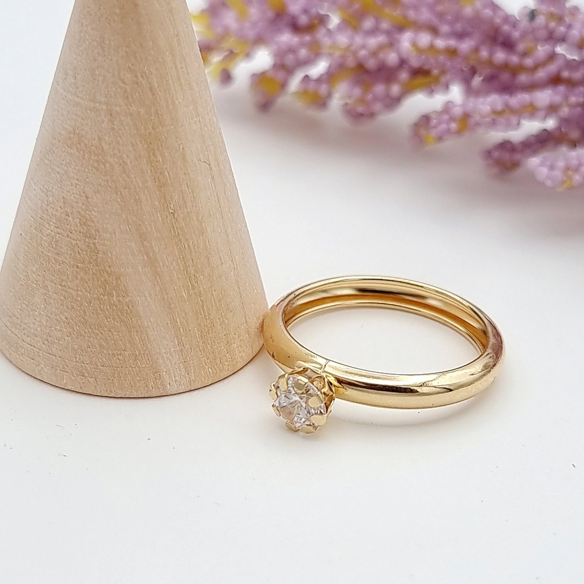 18K Pure Gold Plain Stone Ring - Image 3