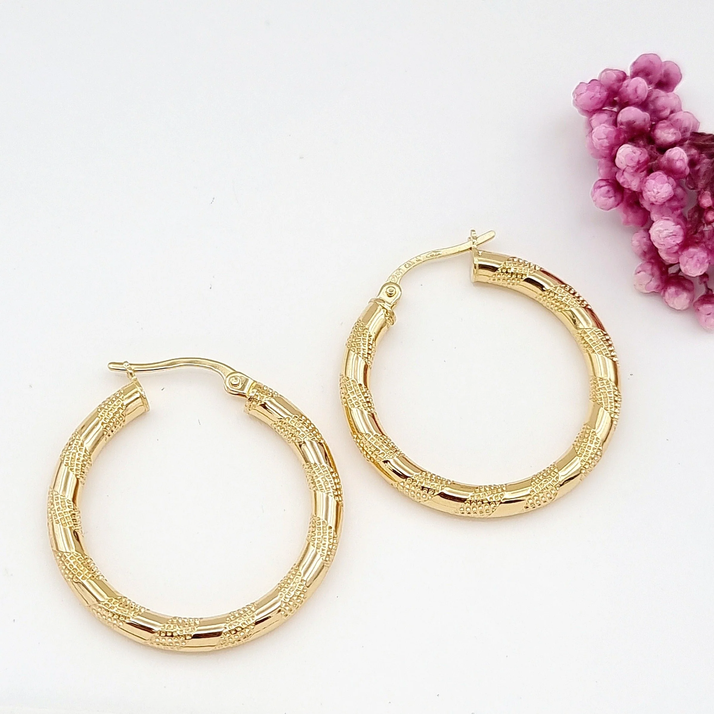 18K Pure Gold Round Earrings - Image 2