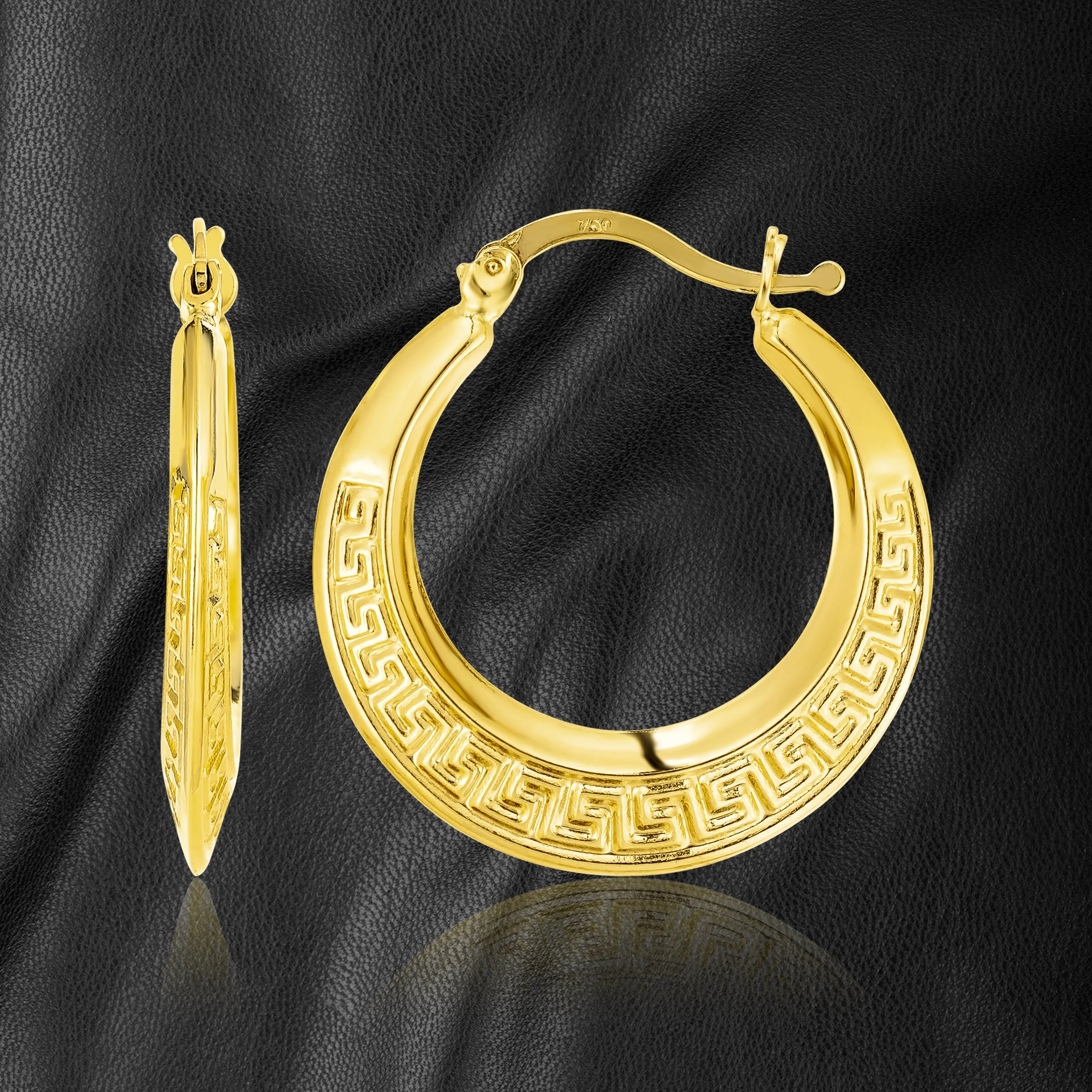 18K Pure Gold Round Loop Earrings - Image 3