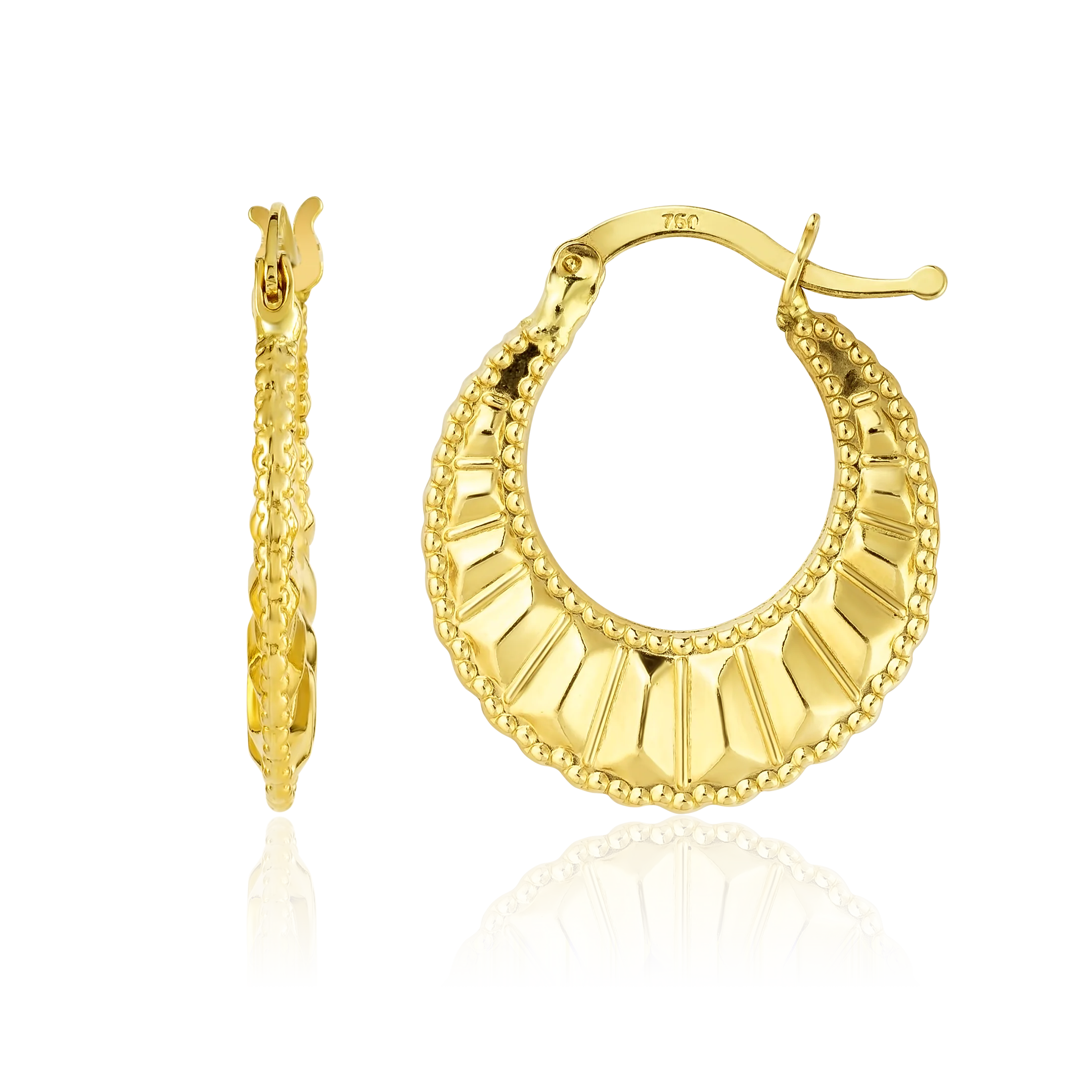 18K Pure Gold Round Loop Earrings - Image 4