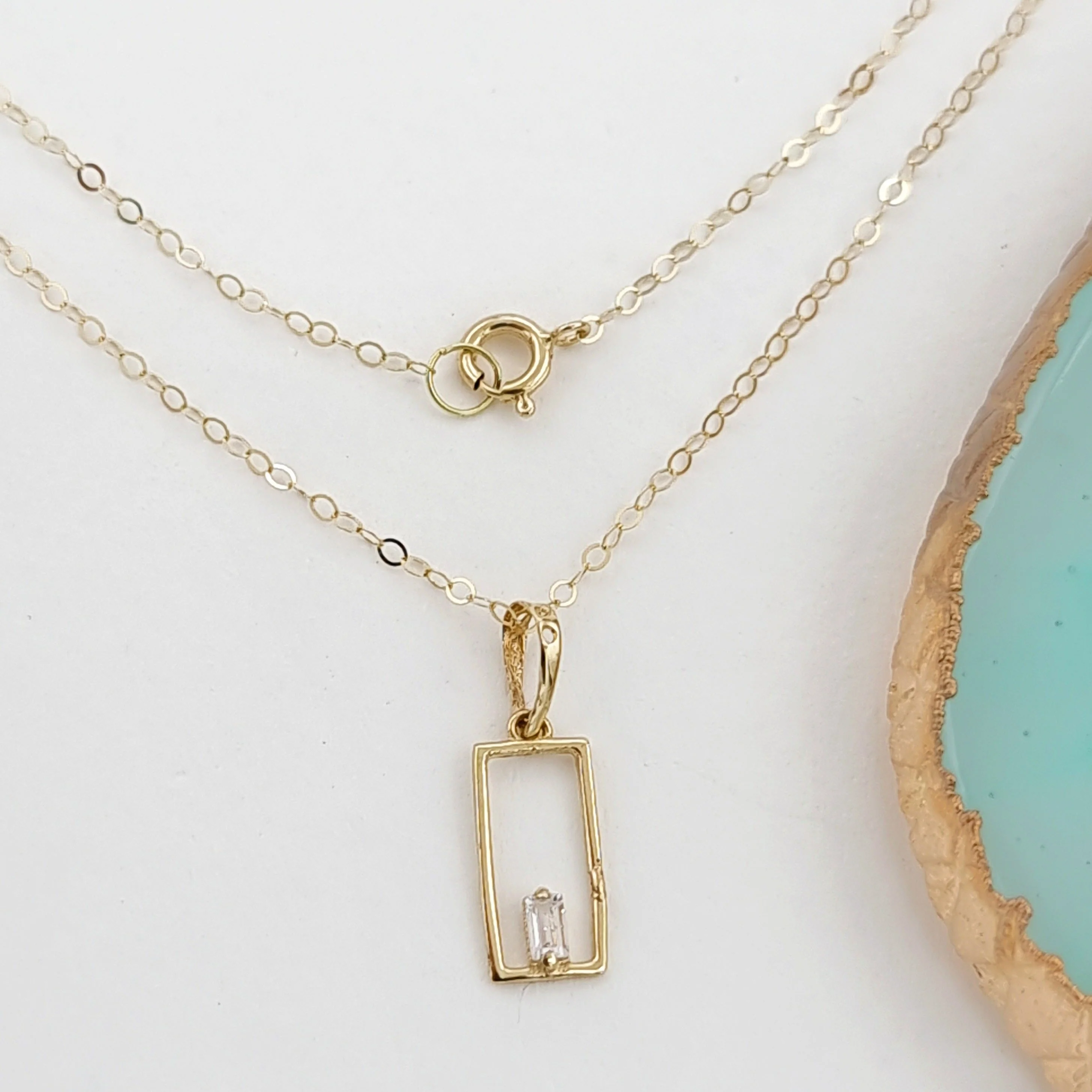 18K Pure Gold Square Stone Necklace - Image 3