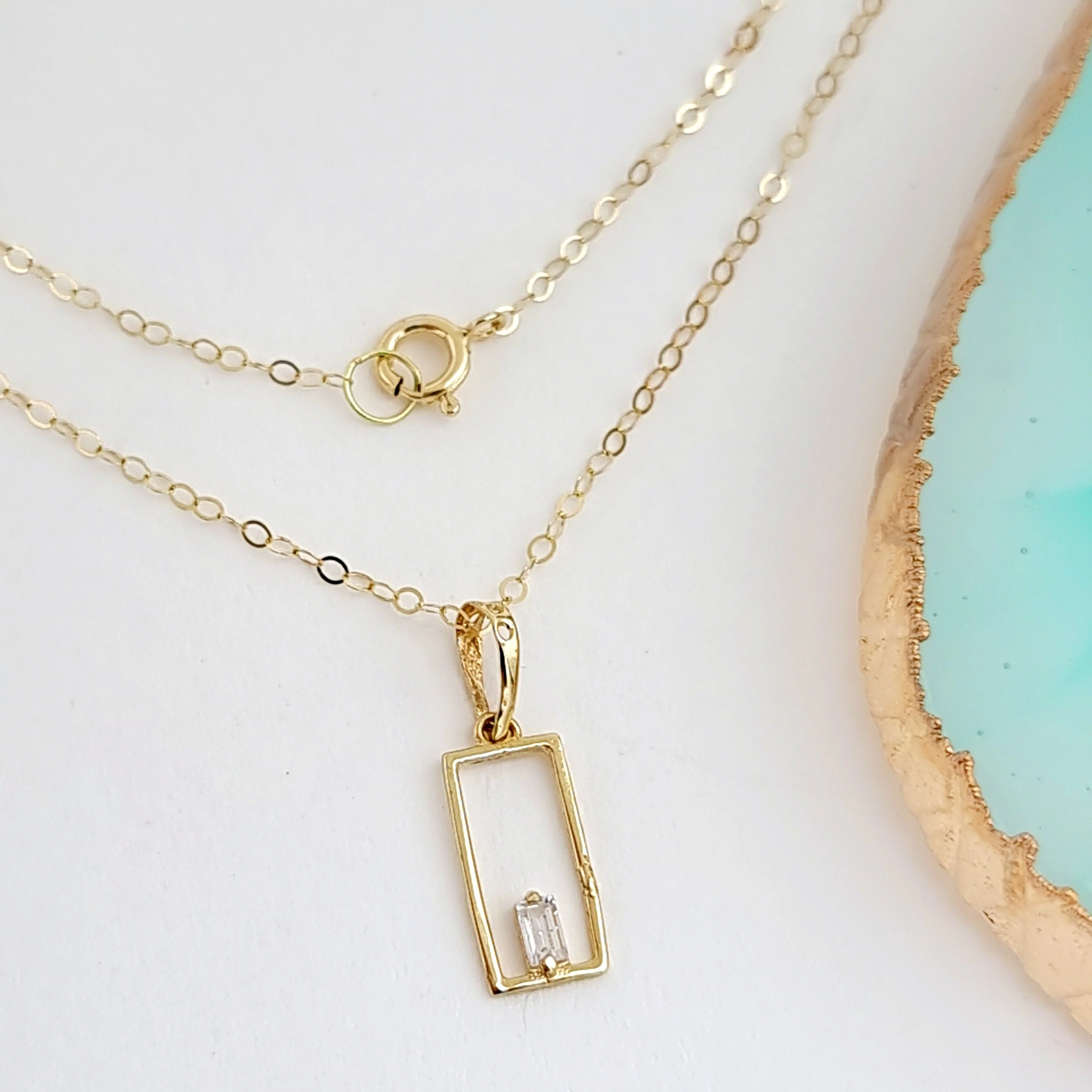 18K Pure Gold Square Stone Necklace - Image 4