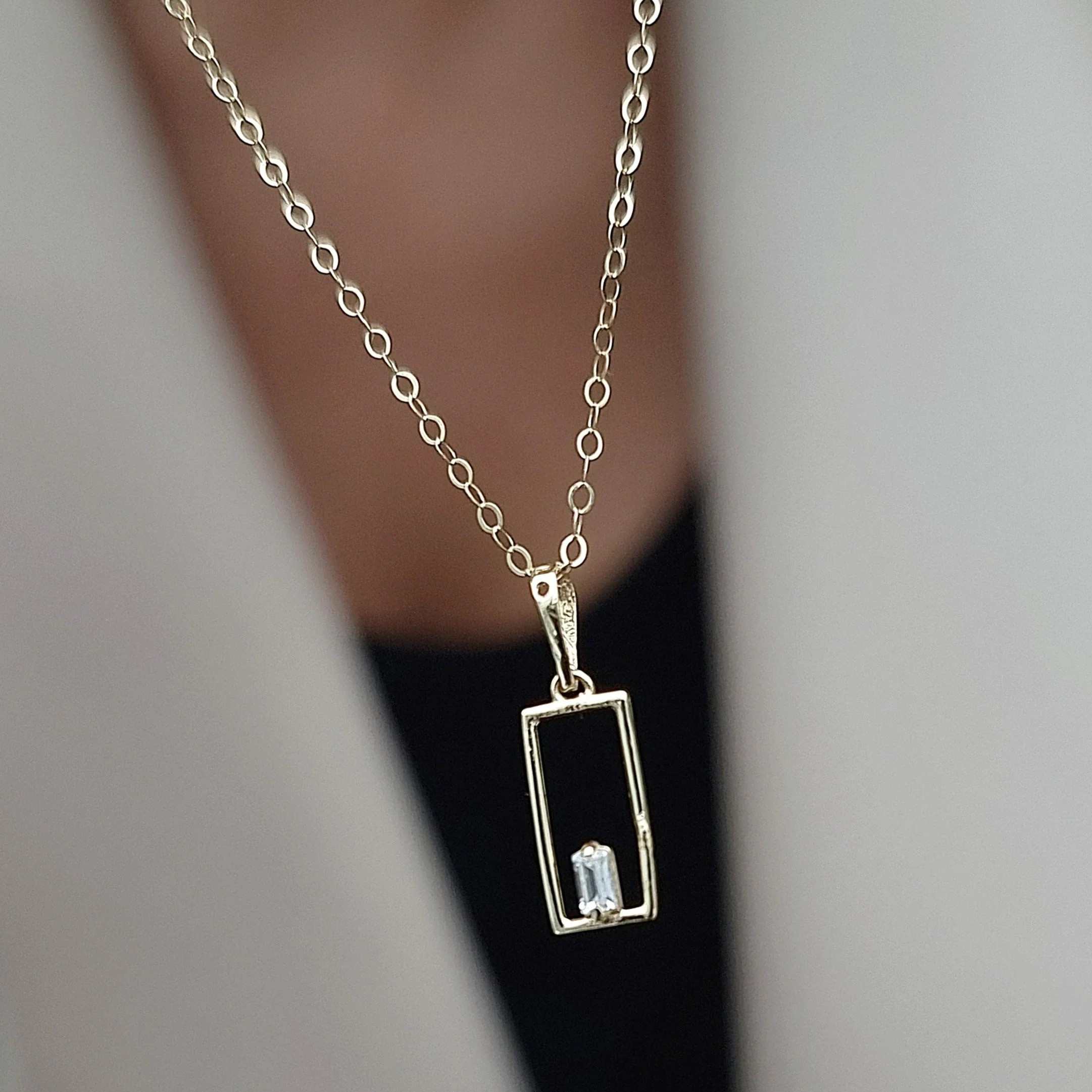 18K Pure Gold Square Stone Necklace - Image 5