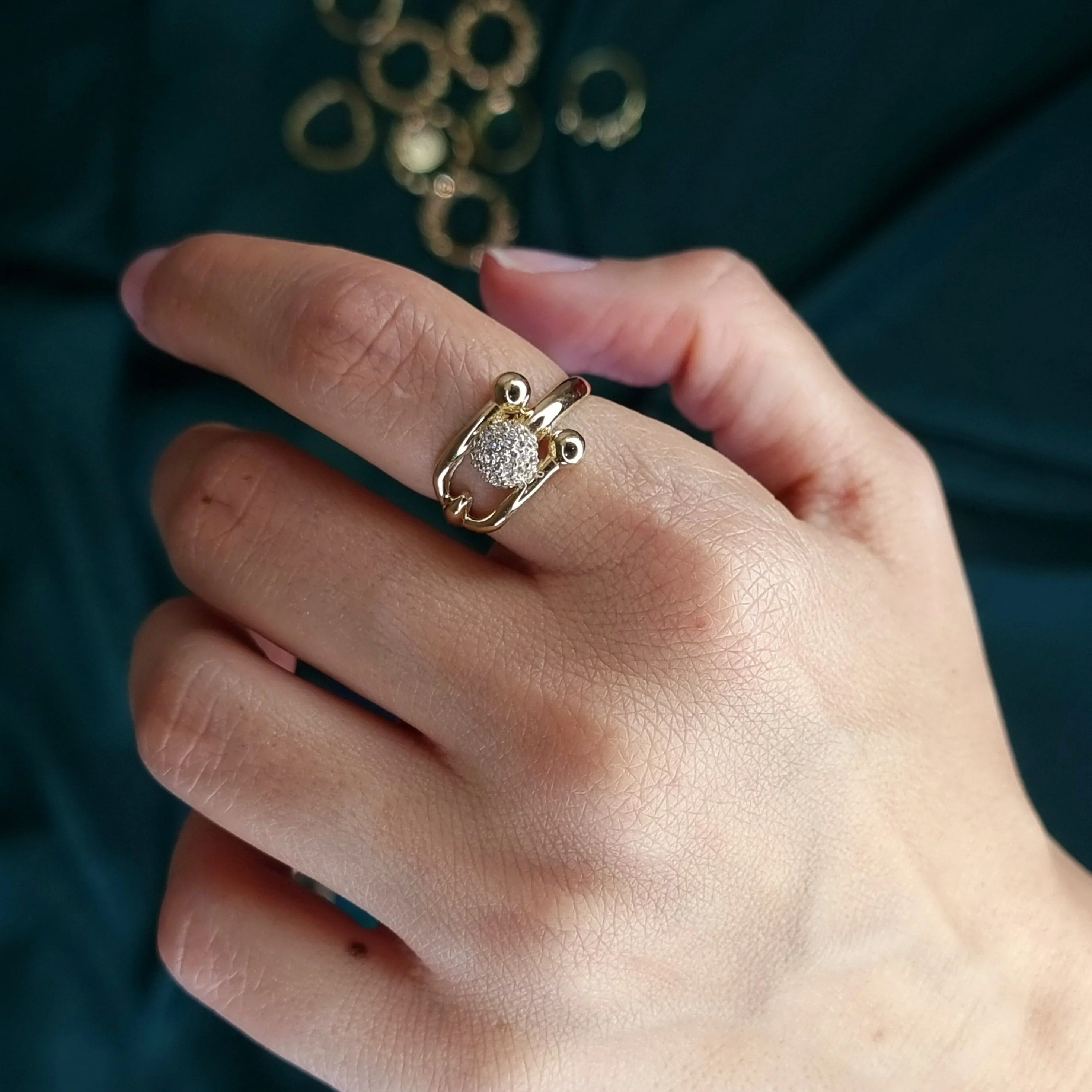 18K Pure Gold Stone Ball Ring - Image 3