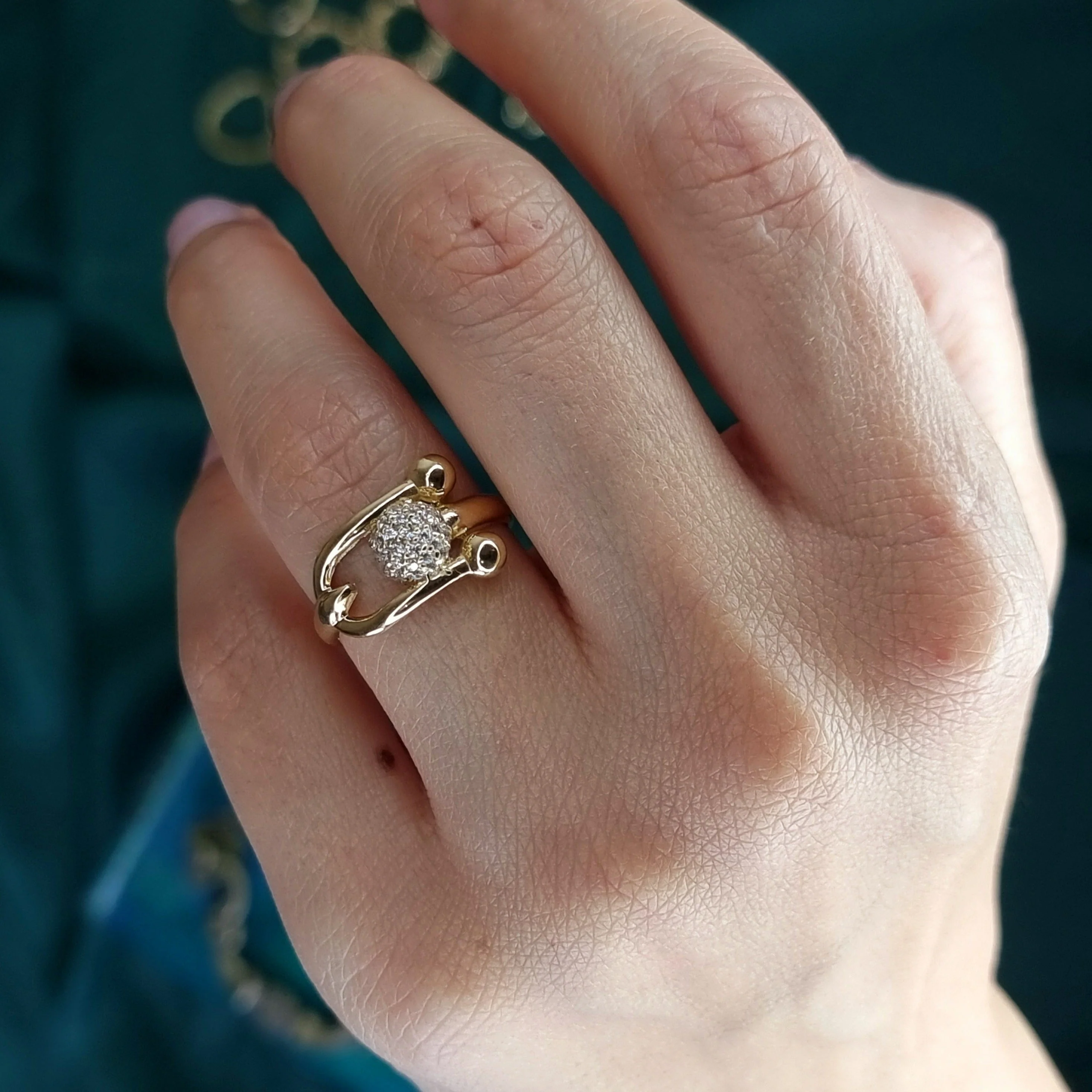 18K Pure Gold Stone Ball Ring - Image 4