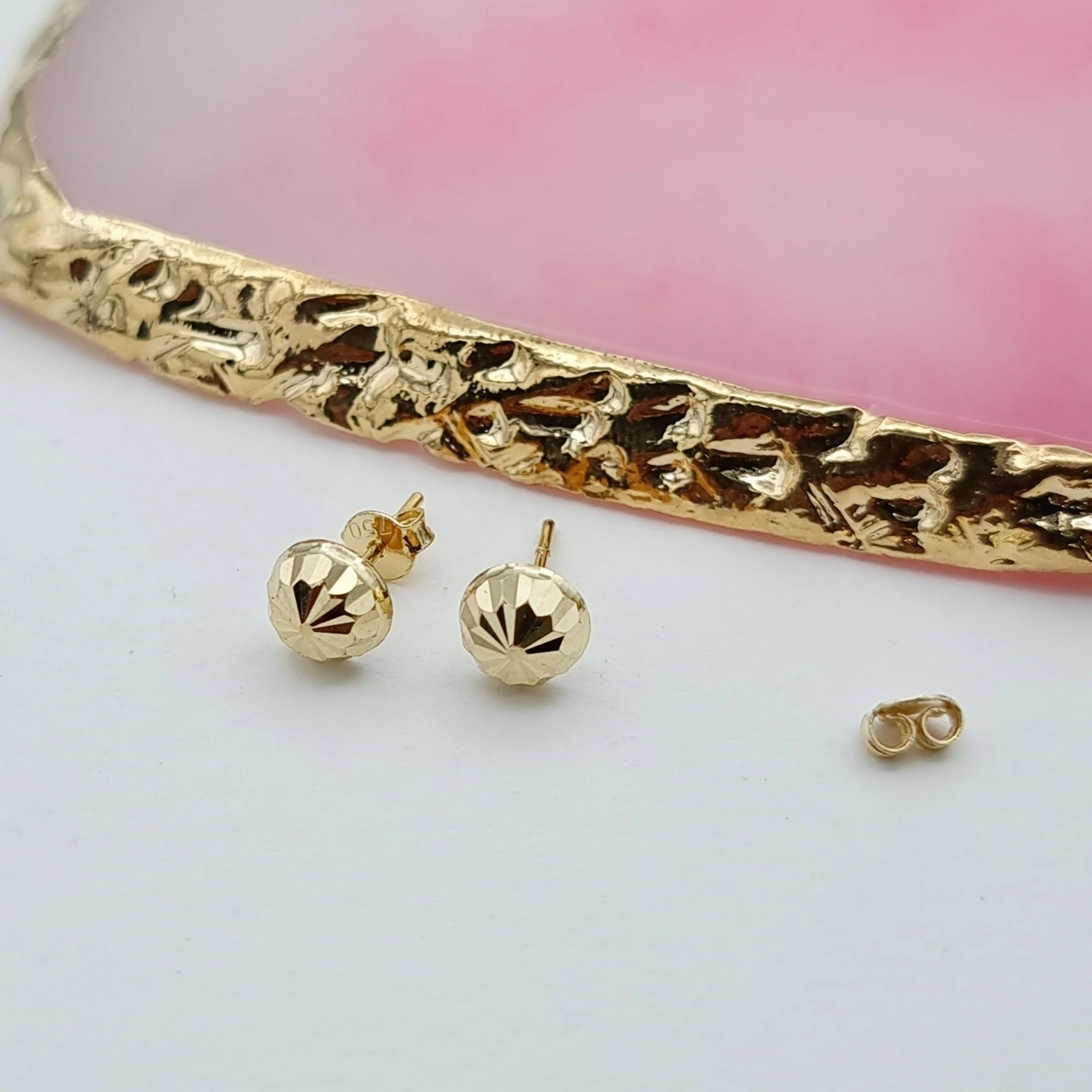 18K Pure Gold Stud Earrings - Image 2