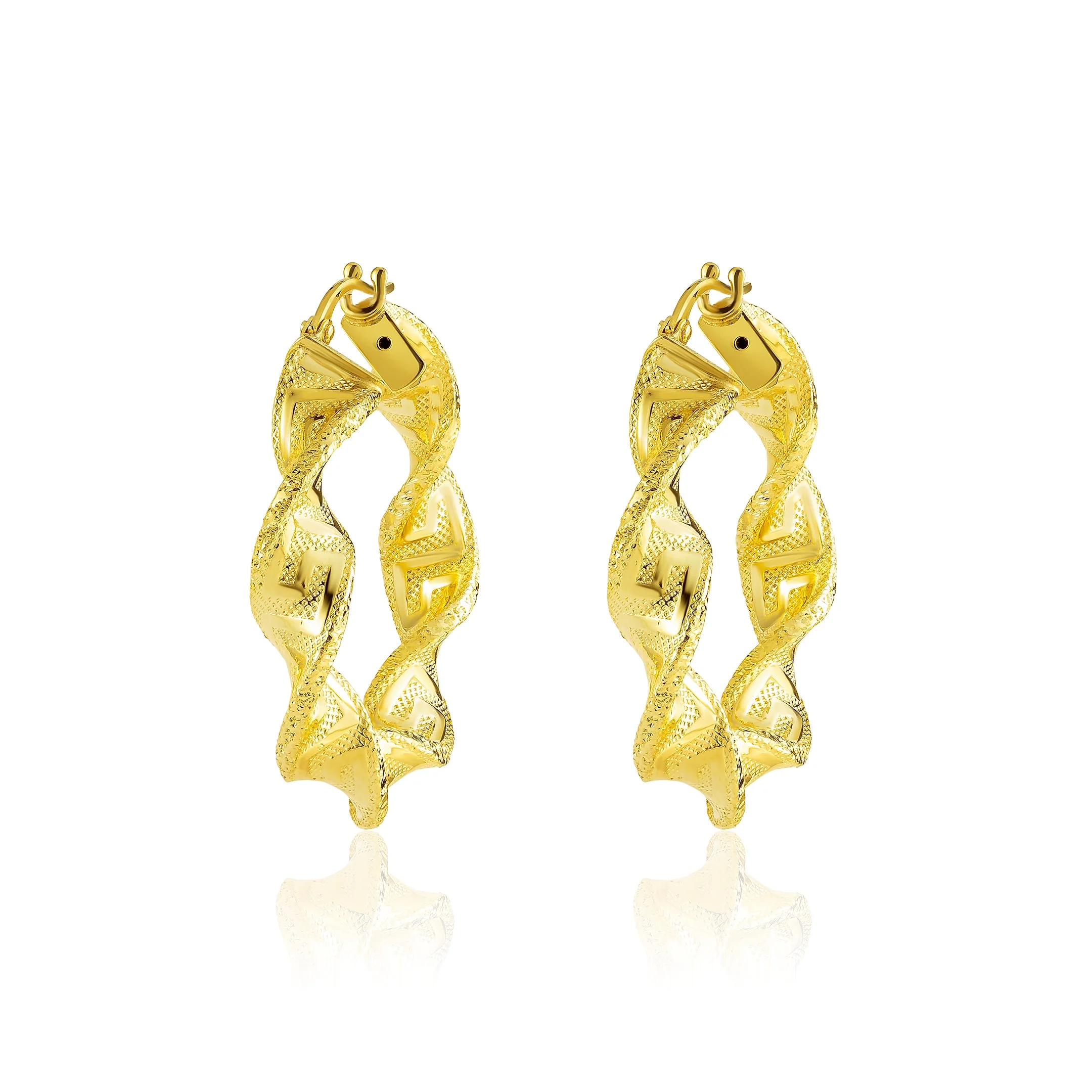 18K Pure Gold Twisted Round Loop Earrings - Image 3