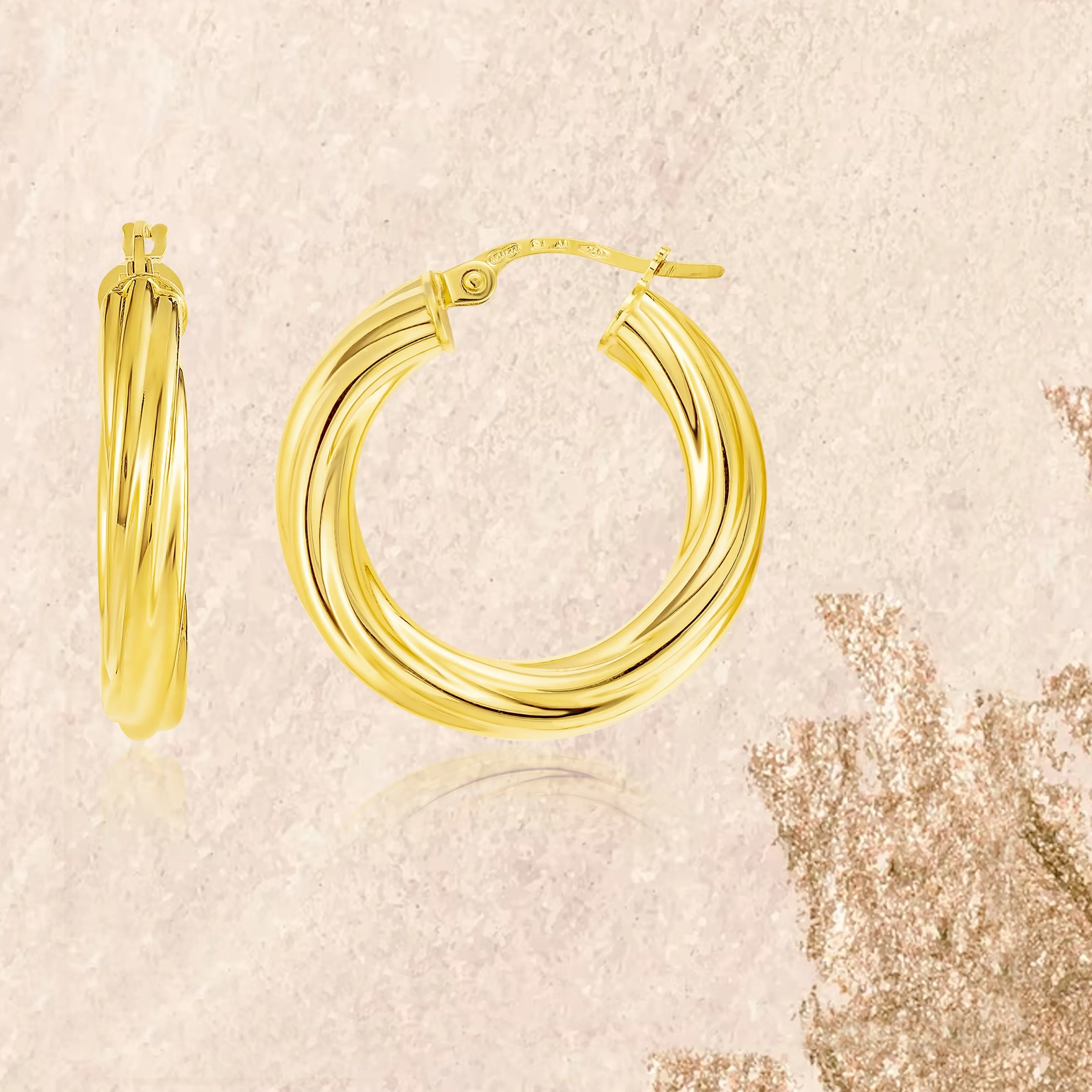 18K Pure Gold Twisted Round Loop Earrings - Image 3