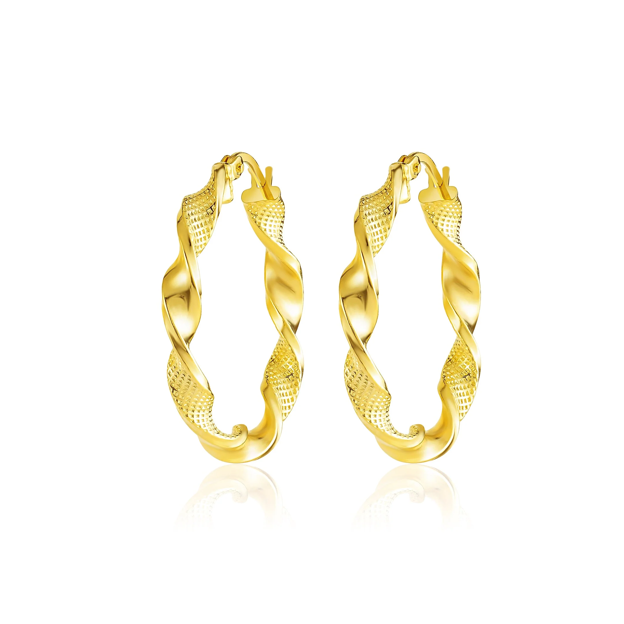 18K Pure Gold Twisted Round Loop Earrings - Image 3